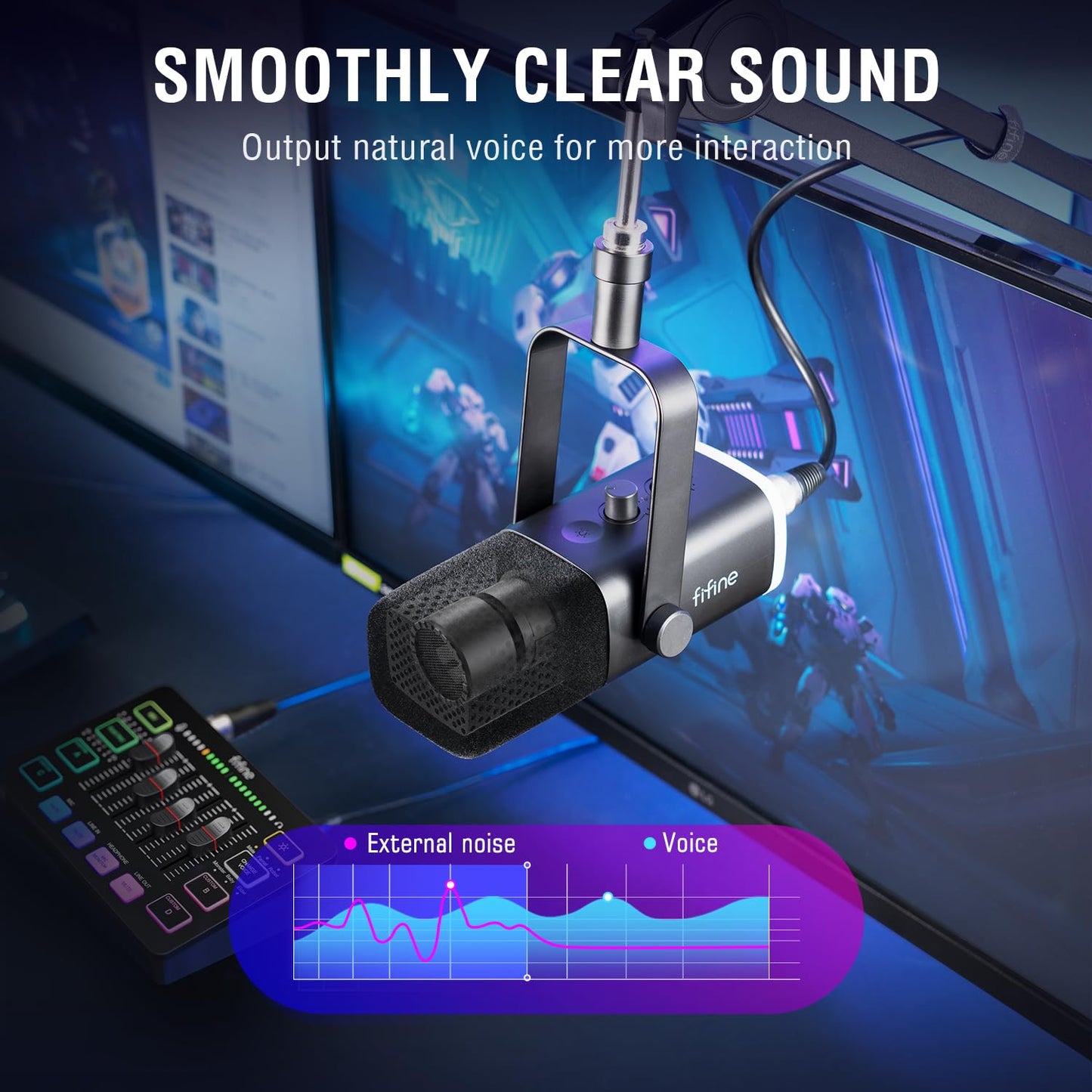 FIFINE Gaming Equipment Bundle, Dynamic XLR/USB Gaming Microphone Set with Streaming Audio Mixer for Podcast Recording Video Vocal, RGB Gamer Set with Volume Fader/XLR Interface for PC-AmpliGame KS5