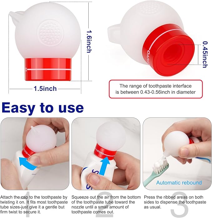 Toothpaste Dispenser for Kids with Self-Closing Cap No Mess No Waste, Fits Most Toothpaste Tube(White)