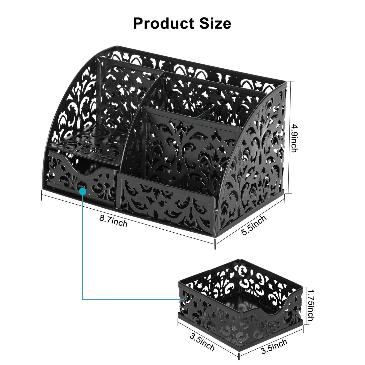 EasyPAG Desk Organizer and Pen Holder for Desk, Mesh Office Supplies Storage Caddy with Drawer for Small Space, Desktop Organizer for Home Office, Black