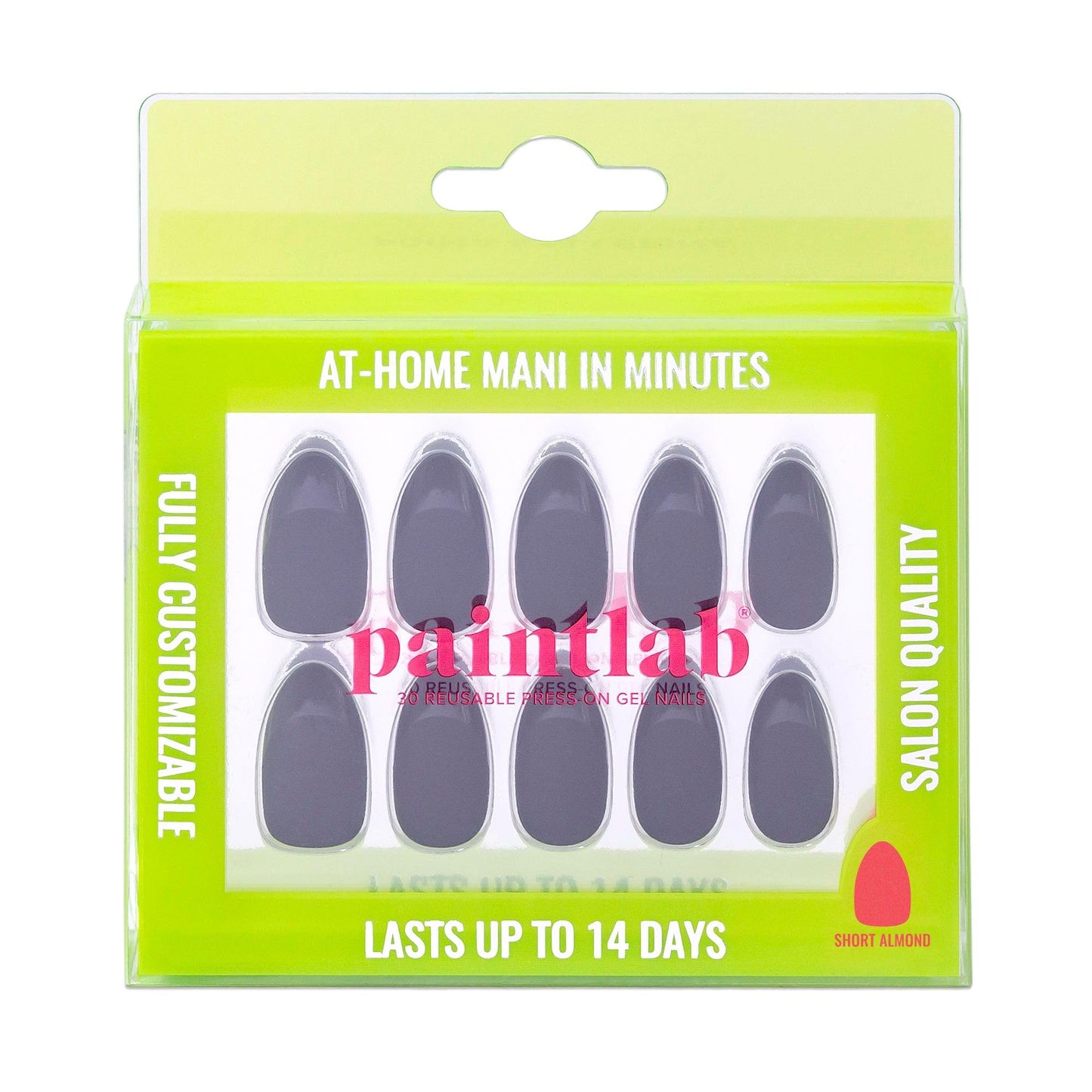 PaintLab Press On Nails - Black Noir Matte Short Almond Fake Nails, 30 Nails in 15 Sizes with Glue, Reusable Salon Quality Press On Nails