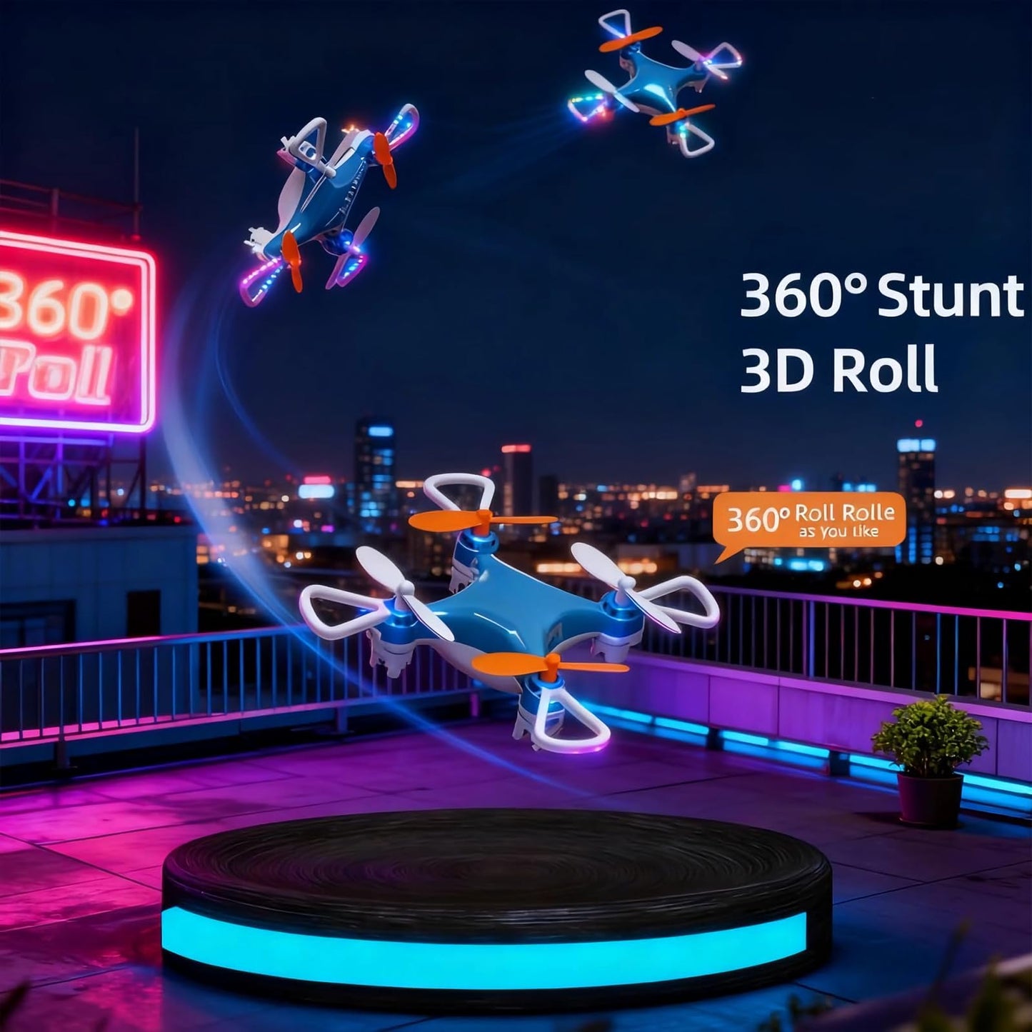 Mini Drone with Easy Stunt Flights & 360° Tricks - Perfect Beginner-Friendly Flyer with Fancy LED Altitude Hold Headless Mode Propeller Protection for Indoor Outdoor Mini Quadcopter (Blue)