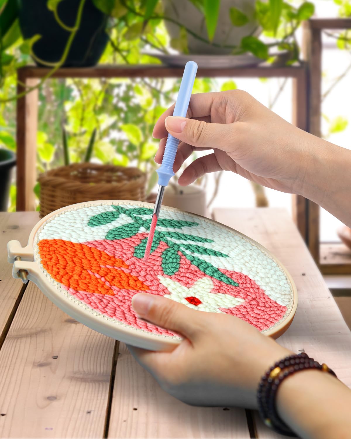 TINDTOP Punch Needle Kits, Punch Embroidery Kits for Adults Beginner, Tool with Punch Needle Fabric, Hoops, Yarns and Sewing Needles