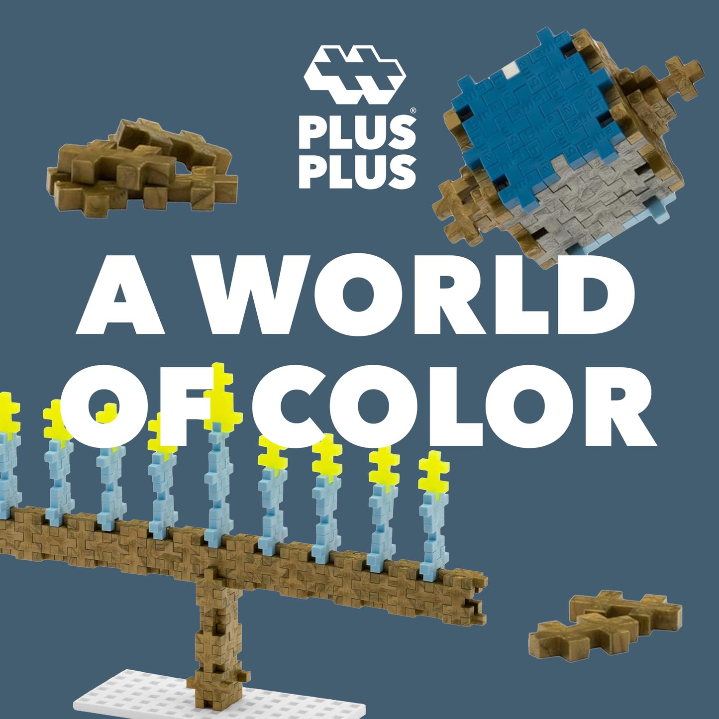 PLUS PLUS Hanukkah Building Block Kit, 3D Puzzle Stem Toy Set for Kids, 240 Mini Interlocking Pieces, Instructed Play Tube