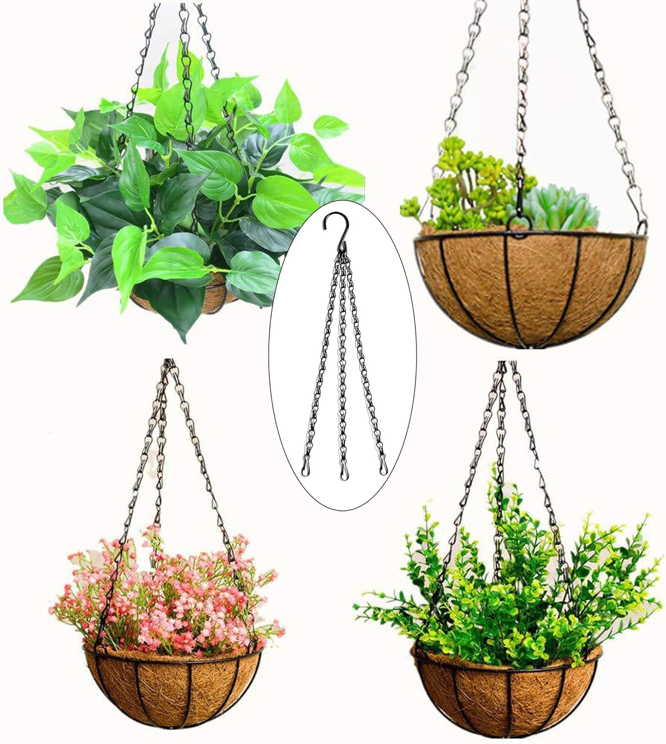 PWireless 3 Pack 16 inch Hanging Basket Chain, Long Hanging Plant Chains, Flower Pot Basket Chains 3 Point Replacement Chain Hangers for Planters, Bird Feeders, Lanterns and Other Ornaments (Black)