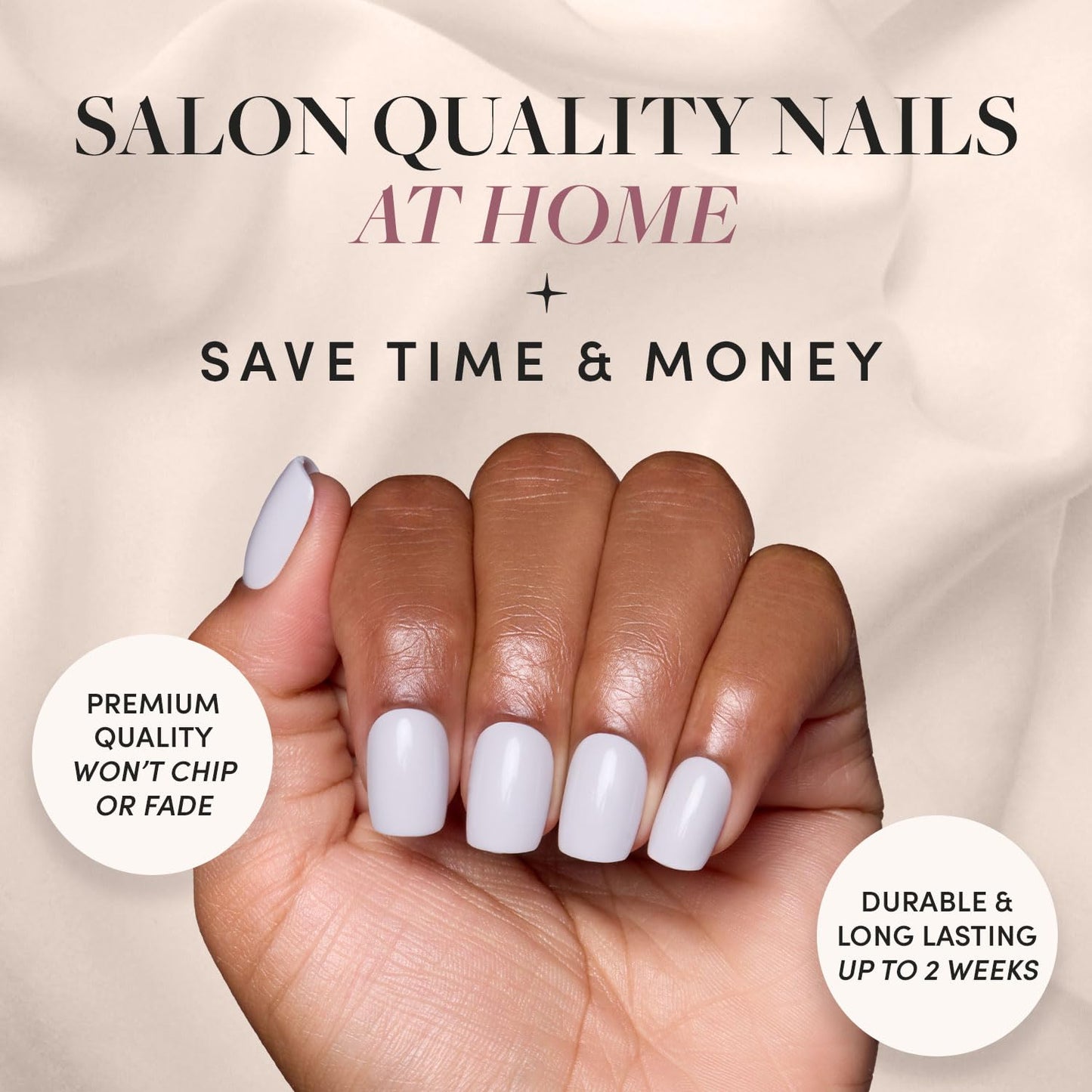 Glamnetic Press-On Nails Bundle - Rosé, Honey Bun & Lilac Gray | Rosy-Pink Nails with a Metallic Finish | Neutral Sparkly Short Almond Fake Nails, Velvet | Light Lilac Gray Short Squoval False Nails