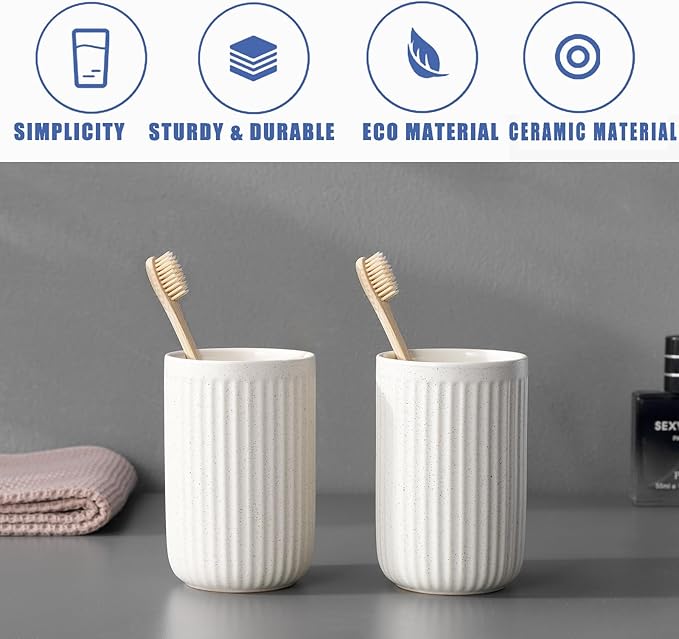 Toothbrush Holders for Bathrooms - 1 Cups Ceramic Toothbrush Toothpaste Holders, Beige Bathroom Tumbler Cups Reusable Toothbrush Mouthwash Cup, Bathroom Counter Organizer