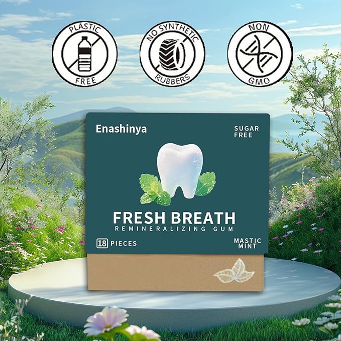 Remineralizing Chewing Gum-with Xylitol Hydroxyapatite,Handcrafted Sugar-Free Frankincense Mint Gum, Sugar Aspartame Plastic Dye Gluten Free,Daily Oral Freshness (18 Count (Pack of 4), Mastic Mint)