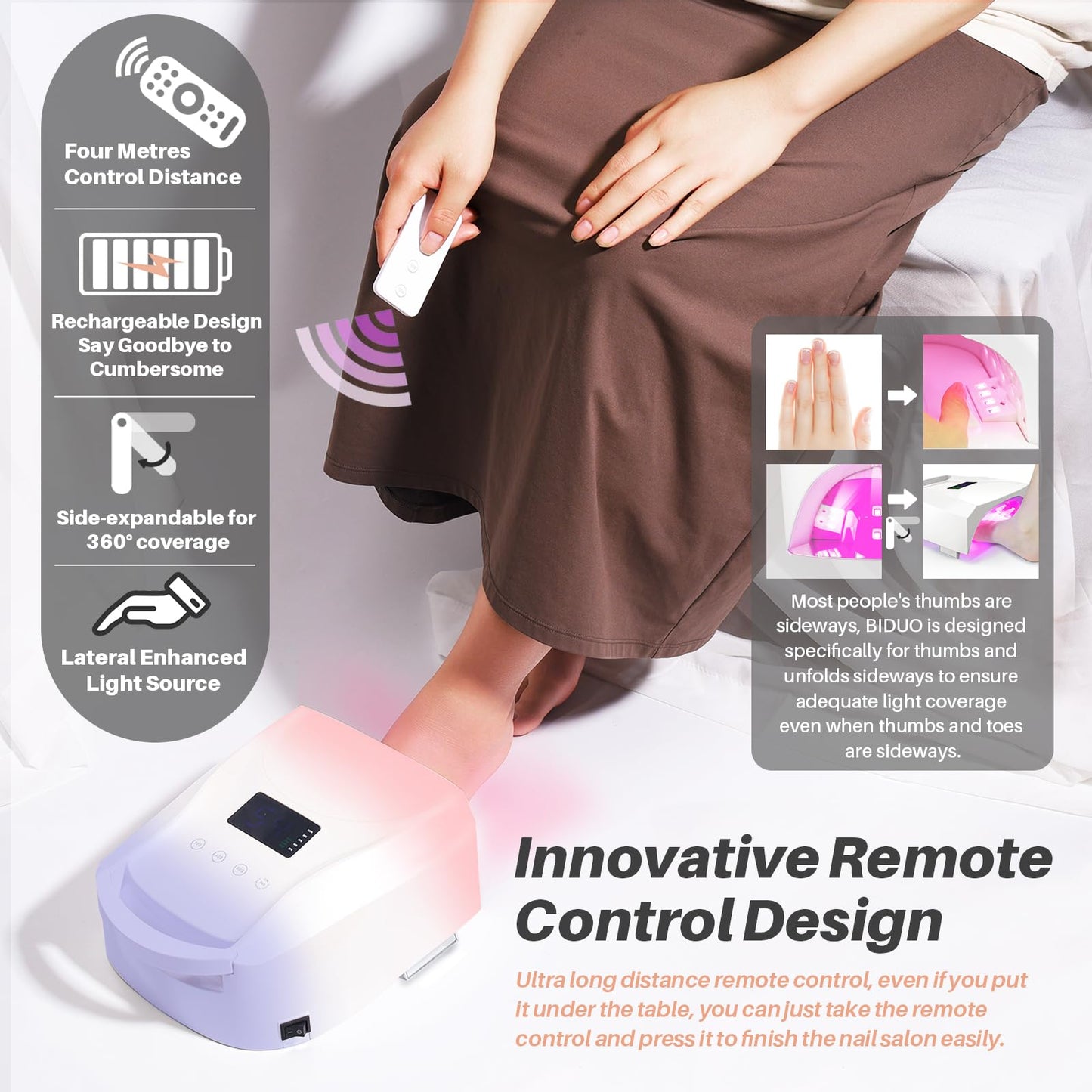 BIDUO 96W Cordless UV LED Nail Lamp, Periwinkle to Pink Gradient | 52 Beads Quick Dry with Remote | 4 Timer Settings & Auto Sensor | Rechargeable Gel Nail Light for Manicure Pedicure