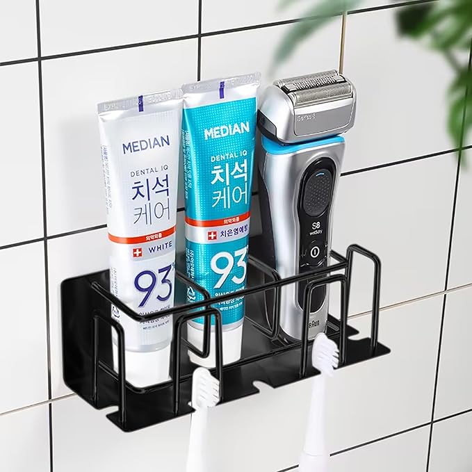 HANZE Toothbrush and Toothpaste Holder Wall Mounted – Space-Saving Bathroom Organizer (Black)