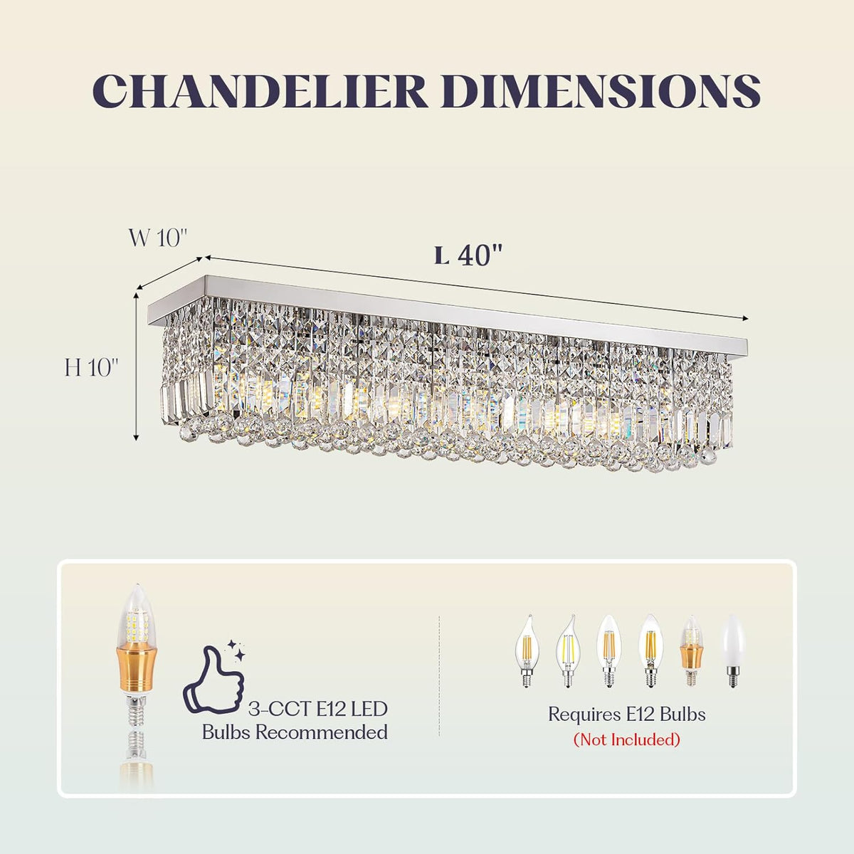 Modern Crystal Chandelier, 8-Lights Rectangle Chandelier Rectangular Flush Mount Pendant Ceiling Light Fixture K9 Crystal Raindrop Chandeliers for Dining Living Room Kitchen Island 𝐋𝟒𝟎 𝐈𝐧𝐜𝐡