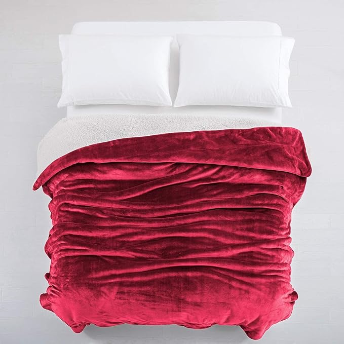 IR Imperial Rooms Burgundy Sherpa Blankets Queen Size for Bed - Wholesale Bulk Pack of 9 Sherpa Blankets - Soft Fluffy Throw Blanket for Hotels, Guest Bedroom, 90x90 Inches