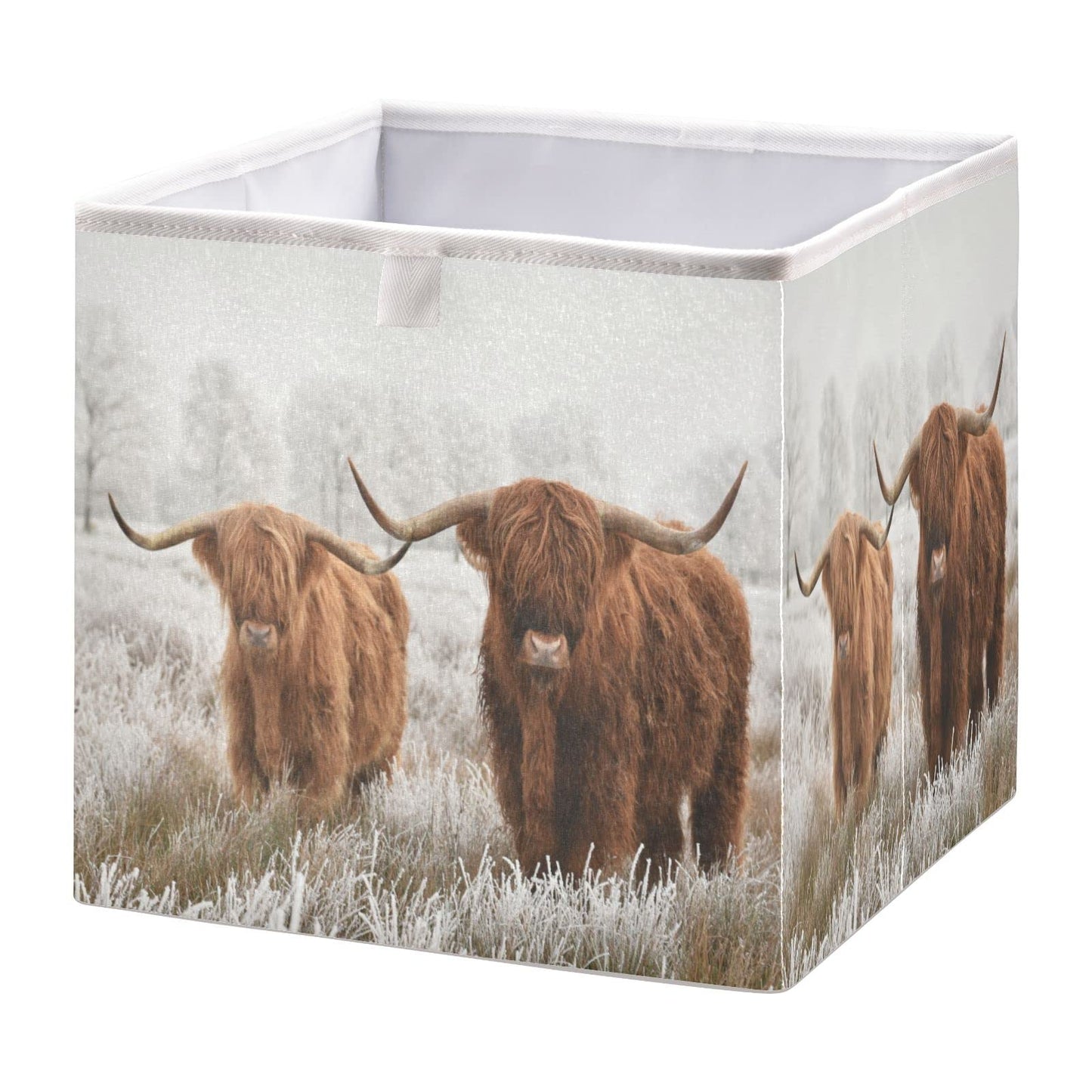 Ollabaky Highland Cow Storage Bin, Foldable Fabric Cube Basket Cloth Organizer Box With Handle for Closet Shelves, Nursery Toy Bin - S