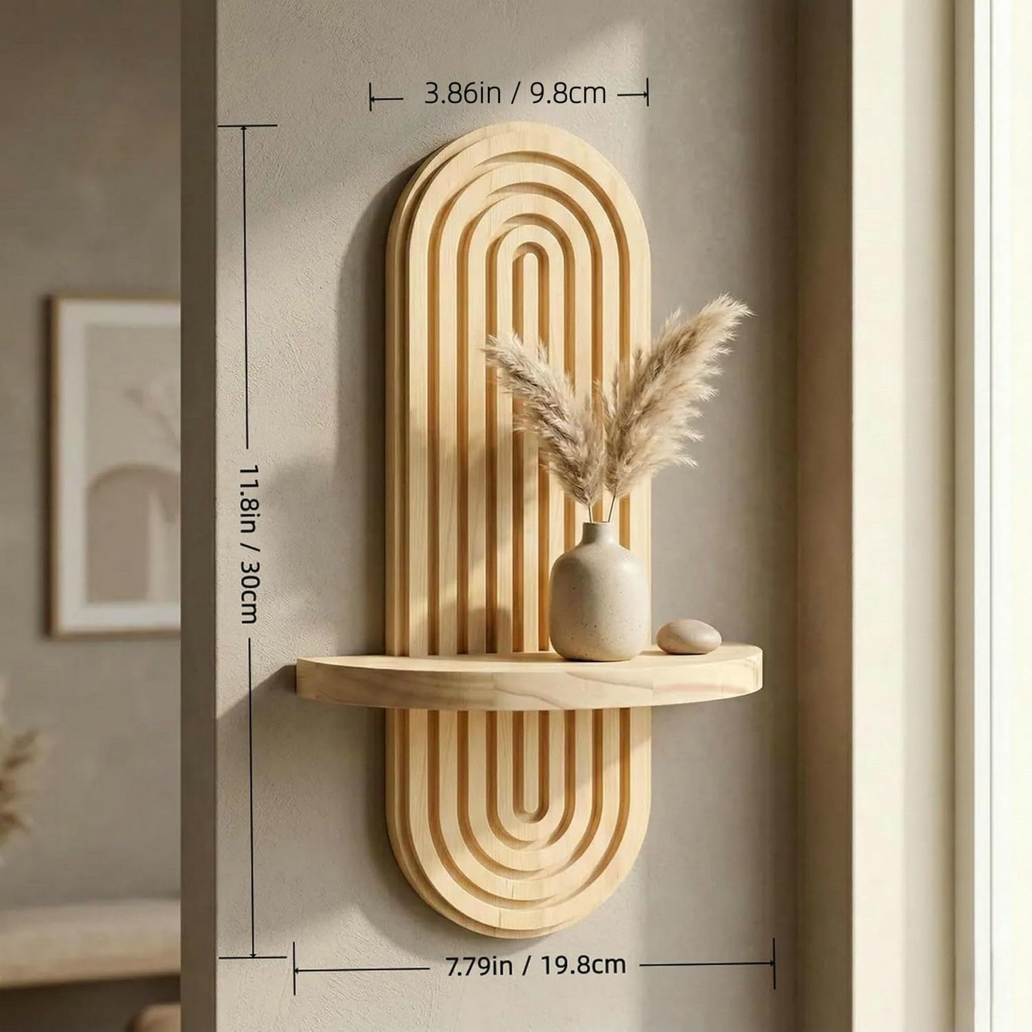 2 Pack Boho Wall Decor Shelf, Solid Wood Arched Wall Shelves, 11.8" X 7.8" Rustic Wall Mounted Shelves for Indoor, Wall Plant Holder for Succulents & Mini Plant Pots (Natural, 11.8" X 7.8")