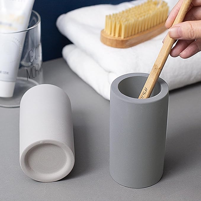 Diatomite Toothbrush Holder for Bathroom Sink, Countertop Organizer, Quick Dry Stand Cup for Toothpaste, Razors, Makeup Brushes - Water-Absorbent & Quick-Drying (Beige, Height 4.3")