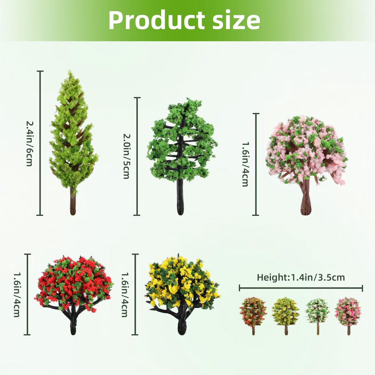 Gallipower 50pcs Model Trees 1.4-2.4" Mixed Diorama Model Tree Colourful Flower Trees Grass Architecture Mini Trees for Crafts Building Model Railway Scenery Landscape Supplies (Style 02)