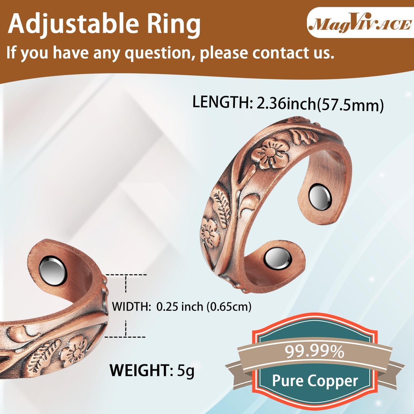 MagVIVACE Copper Ring for Women, Magnetic Ring with Magnet(gh)