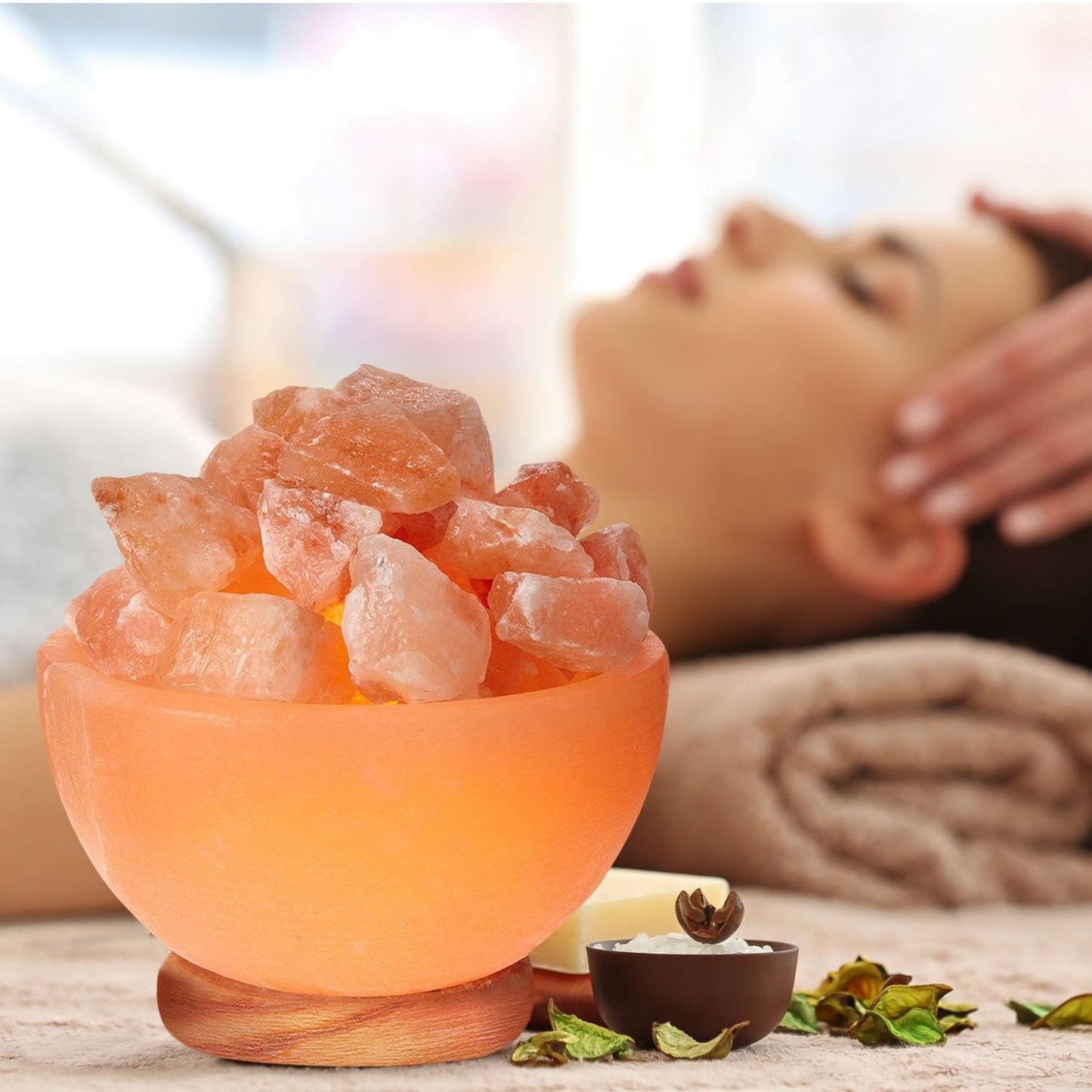 Himalayan Glow 1326 Natural Pink Salt Bowl Night Lamp with Crystal Salt Chunks