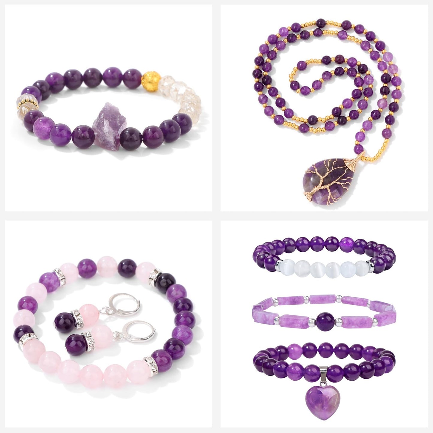 Risyfjew 100PCS 8mm Natural Amethyst Beads Gemstone Round Loose Beads for Jewelry Making Chakra Crystal Stone Beads for Bracelets Necklace Earrings Making Supplies (100pcs/Strand)