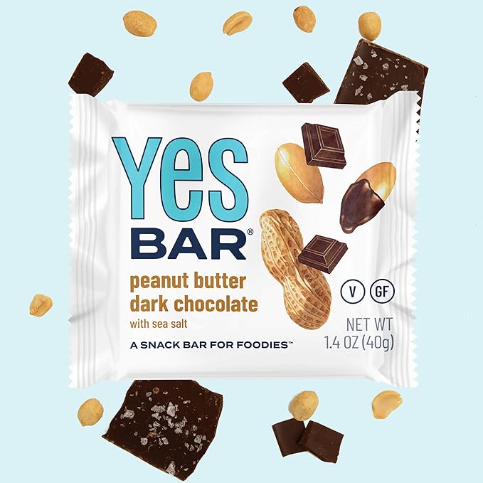 The YES Bar – Peanut Butter Dark Chocolate – Plant Based Protein, Decadent Snack Bar – Vegan, Paleo, Gluten Free, Dairy Free, Low Sugar, Healthy Snack, Breakfast, Low Carb, Keto Friendly (24 Count)