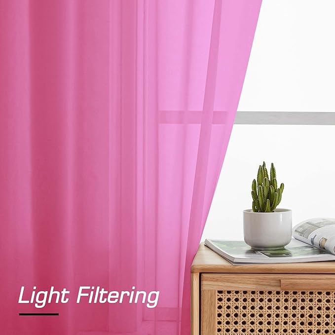 Simplebrand Hot Pink Sheer Curtains 72 Inches Long 2 Panels for Living Room, Rod Pockets Airy Window Treatments Voile Sheer Black Curtains Panels Lightweight for Front Back Patio Glass Door, 42" Width