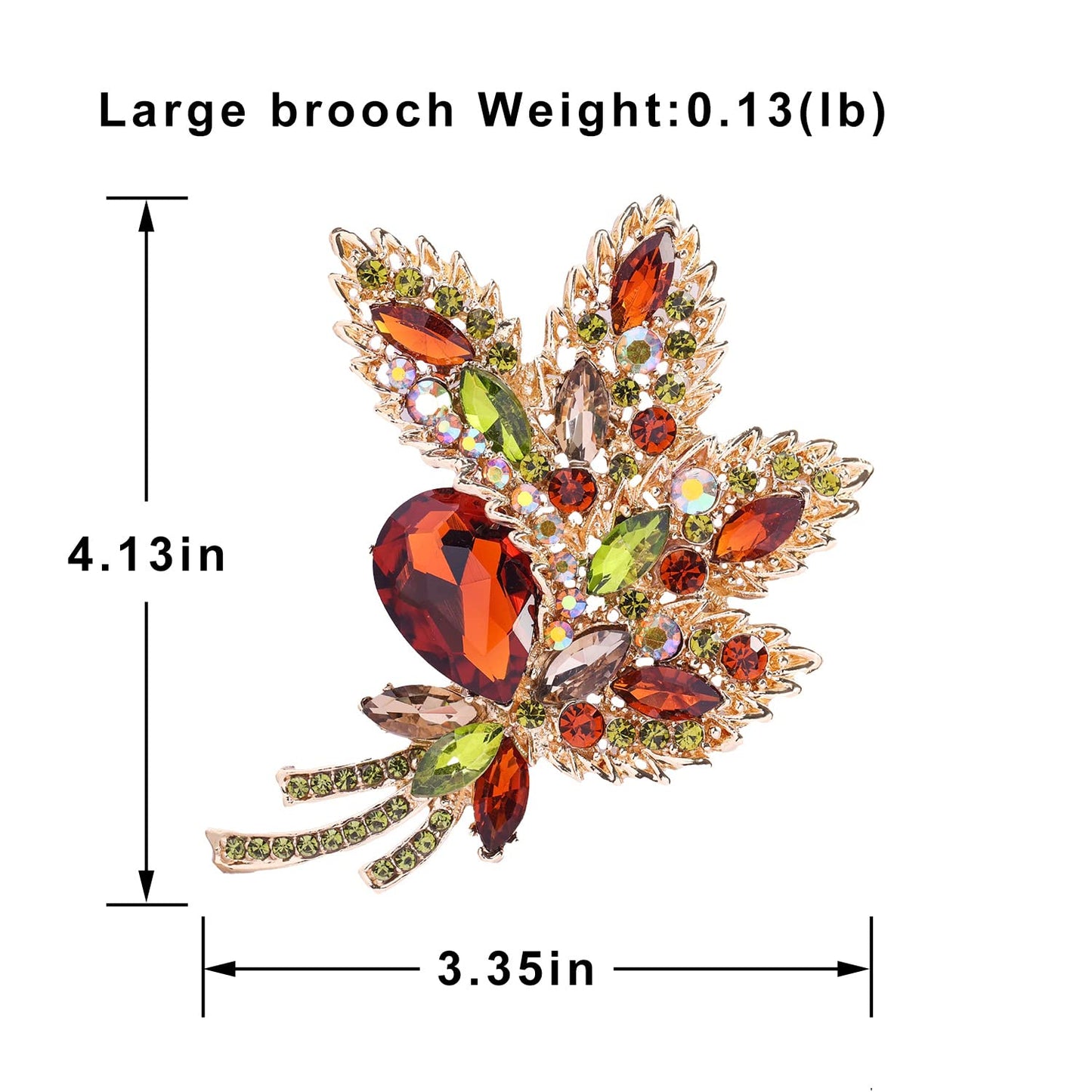 YOQUCOL Brown Austrian Crystal Leaf Shape Bouquet Big Large Brooch Pin Rhinestone Scarf Decoration Wreath Cloth Pin For Women