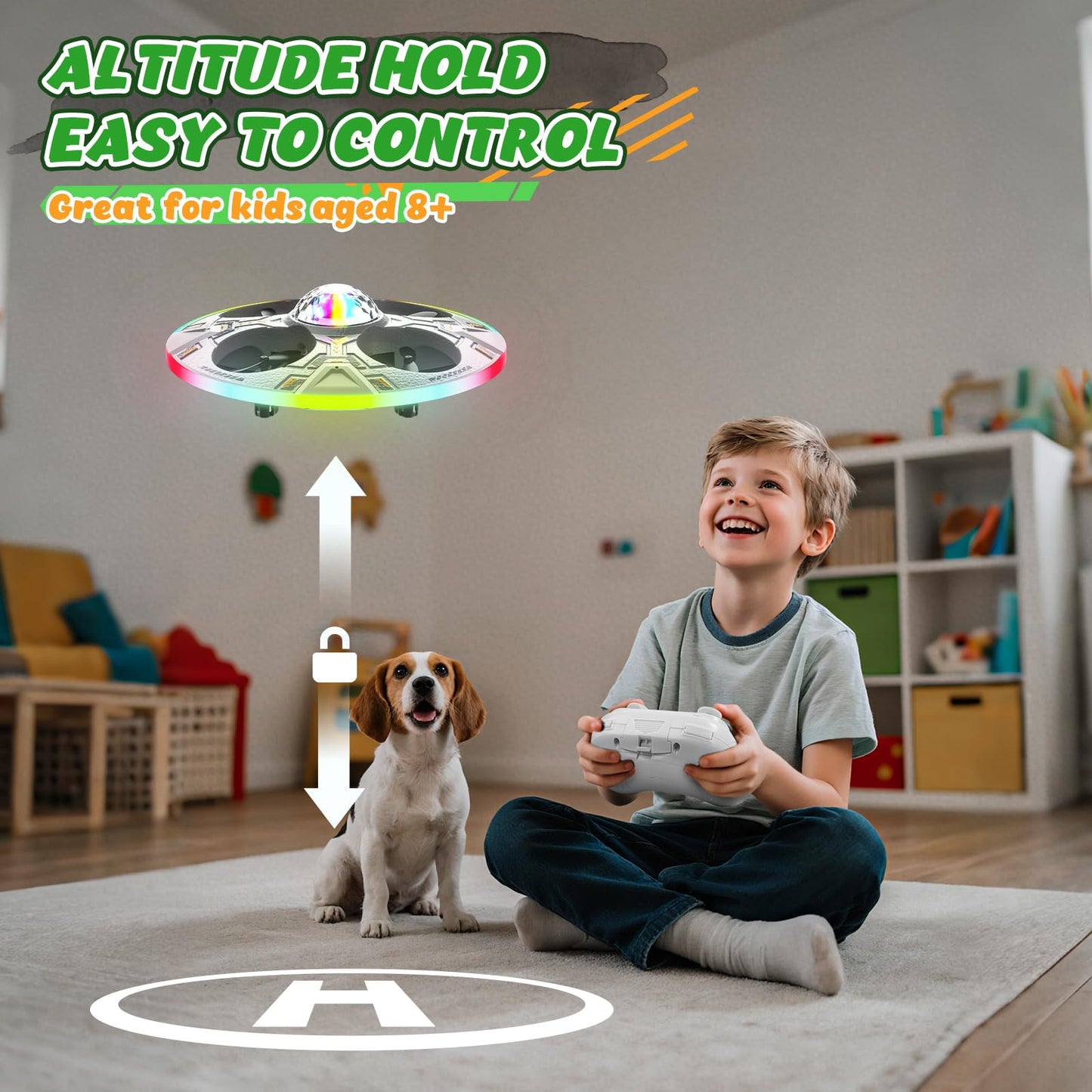 Mini UFO Drone for Kids – RC Plane Flying Airplane Toy Remote Control Helicopter with LED Lights, Auto Hover, 2 Batteries(14 Min Flight)