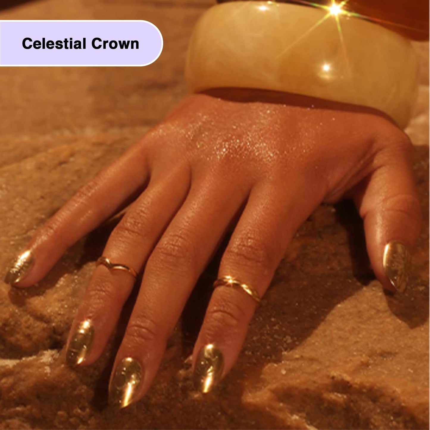 Rave Nailz Solstice Gilded Relic Press on Nails (24 Count) | Gold Foil 3d False Oval Press on Nail Egyptian-Inspired Short Metallic | Chip-Resistant Holiday Nails with Glue, File, Long-Lasting 2+week
