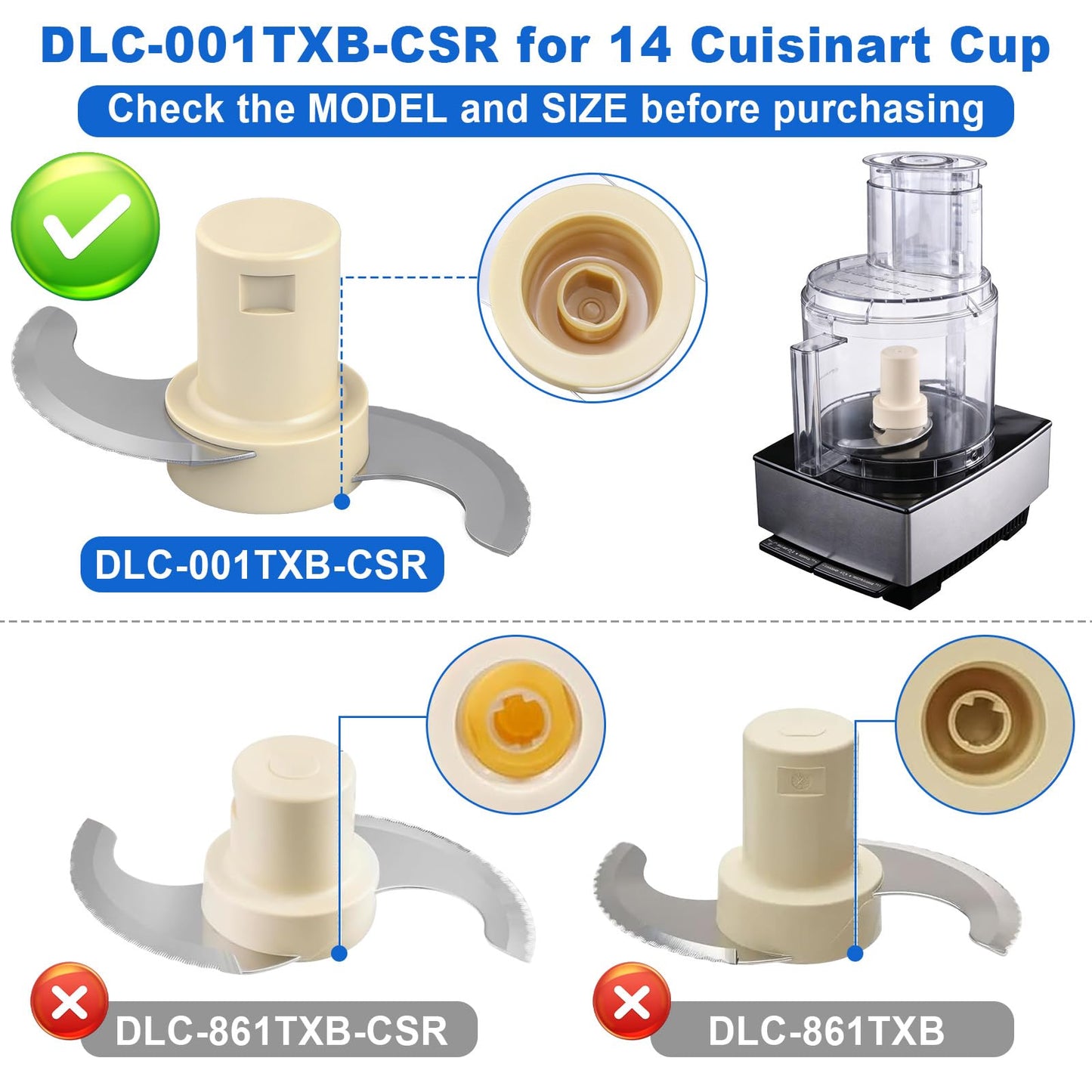 DLC-001TXB Main Stainless Steel Chopping Blade Compatible with Cuisinart 14 Cup Food Processor Replace for DLC-001TXA,DFP-14BCNY,DFP-14BCNR, DFP-14BWN,DFP-14BCN, DLC-2014,DLC-001TXB-CSR