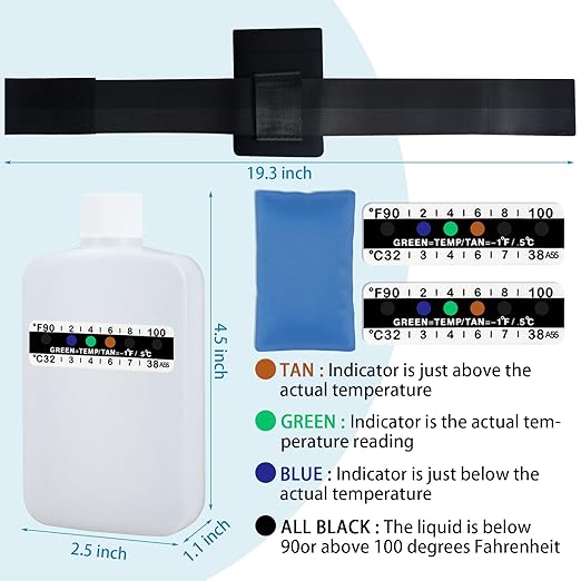 14 Pcs Urine Test Complete Kit Includes 2 White Portable Empty Bottles, Thermal Preservation Gel Bag, 10 Adhesive Temperature Test Strips, Neoprene Bag and Hi-Stretch Hidden Leg Straps, Urine Bottle
