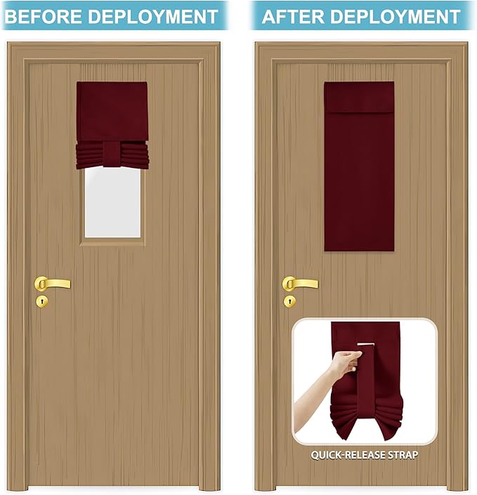 RYB HOME Classroom Door Window Cover, Blackout Shades for Classroom Windows and Doors Cover Lockdown Shades, Room Darkening Design Blocks Views, W 8 x L 36, 1 Panel, Burgundy Red