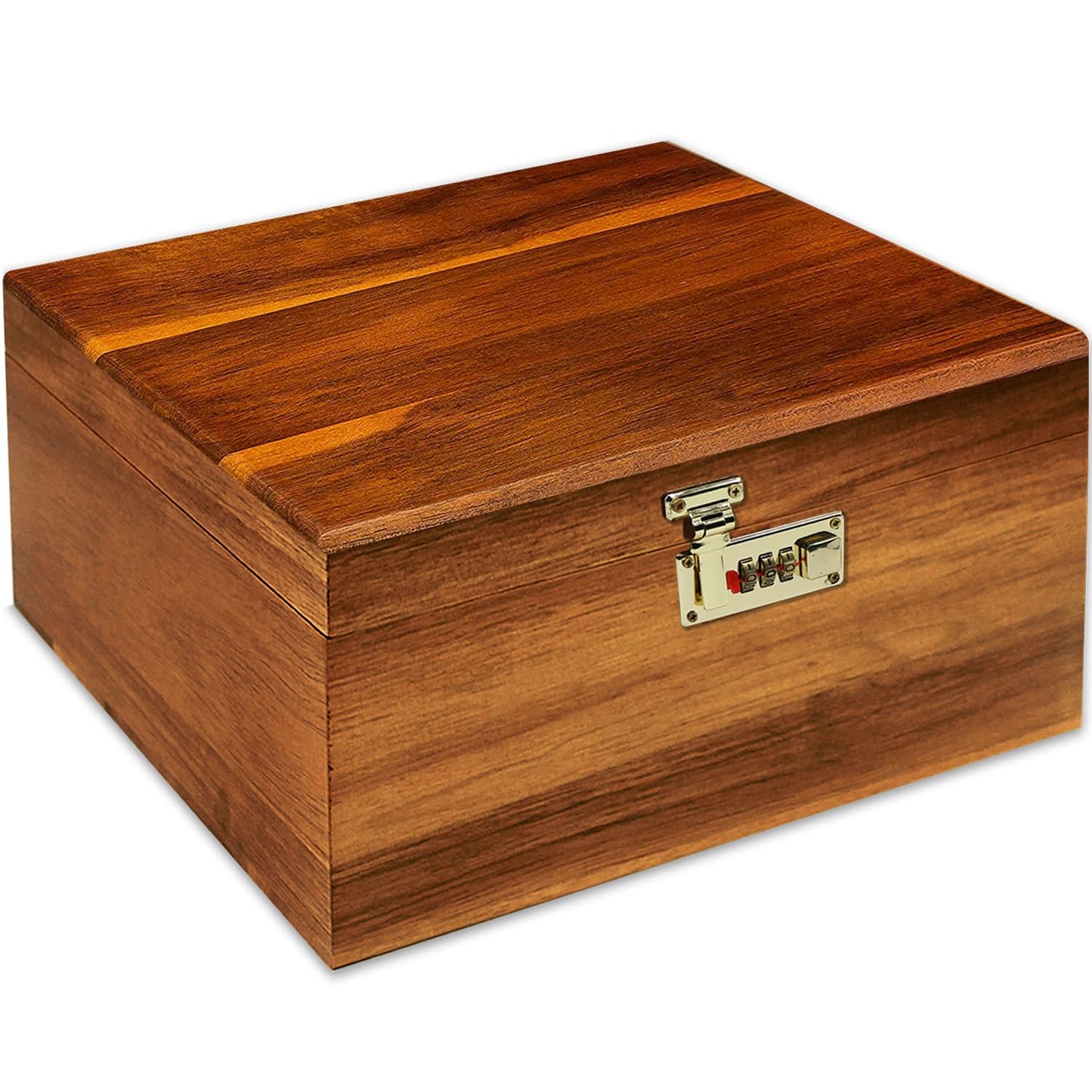 MFLUEEWR Large Wooden Box with Hinged Lid with Combination Lock,Wood Storage Box Decorative Lockable Chest for Keepsakes, Valuables, Accessories, Treasured Items(Code No Grid)