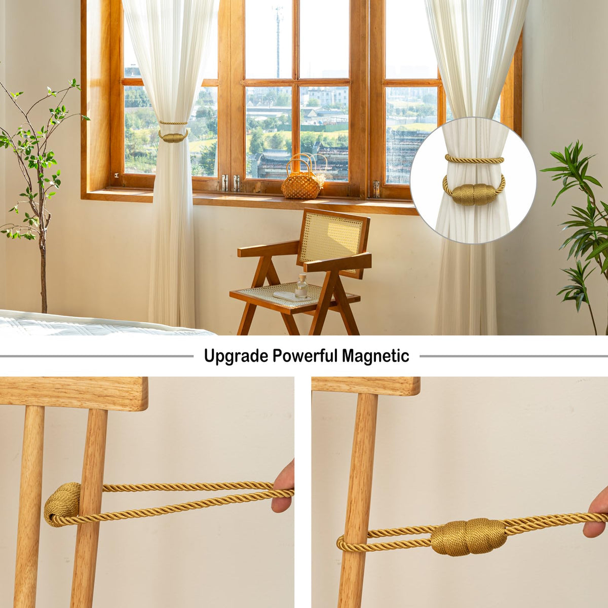 Magnetic Curtain Tiebacks Rope Curtain Tie Backs for Curtains 6 Pack Curtain Holders for Drapes Decorative Window Curtain Holdbacks (6 Count)
