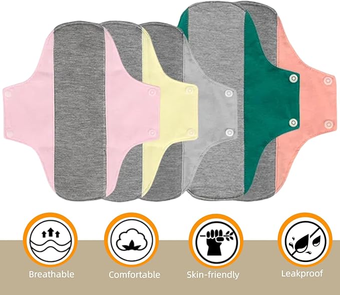 WEEOATAR Reusable Menstrual Pads,Graphene Incontinence Pads,Panty Liners Period Pads,Light Incontinence Pads,Washable Sanitary Pads,Pack of 3 with 1 Cloth Mini Wet Bag (Yellow,Pink&Green,M)