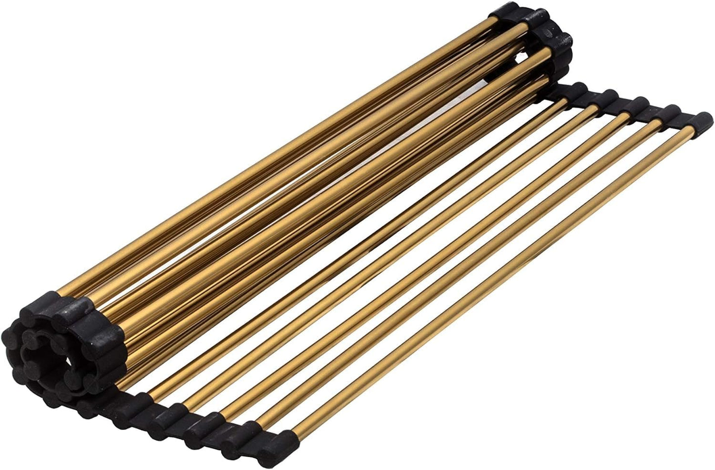 Strictly Sinks Stainless Steel Roll Up Dish Drying Rack – Gold 17 Inch Over The Sink Drying Rack Ideal for Workstation Sinks Only – Multipurpose Foldable Kitchen Dish Rack (17-3/8″ x 13″ x 3/8″)