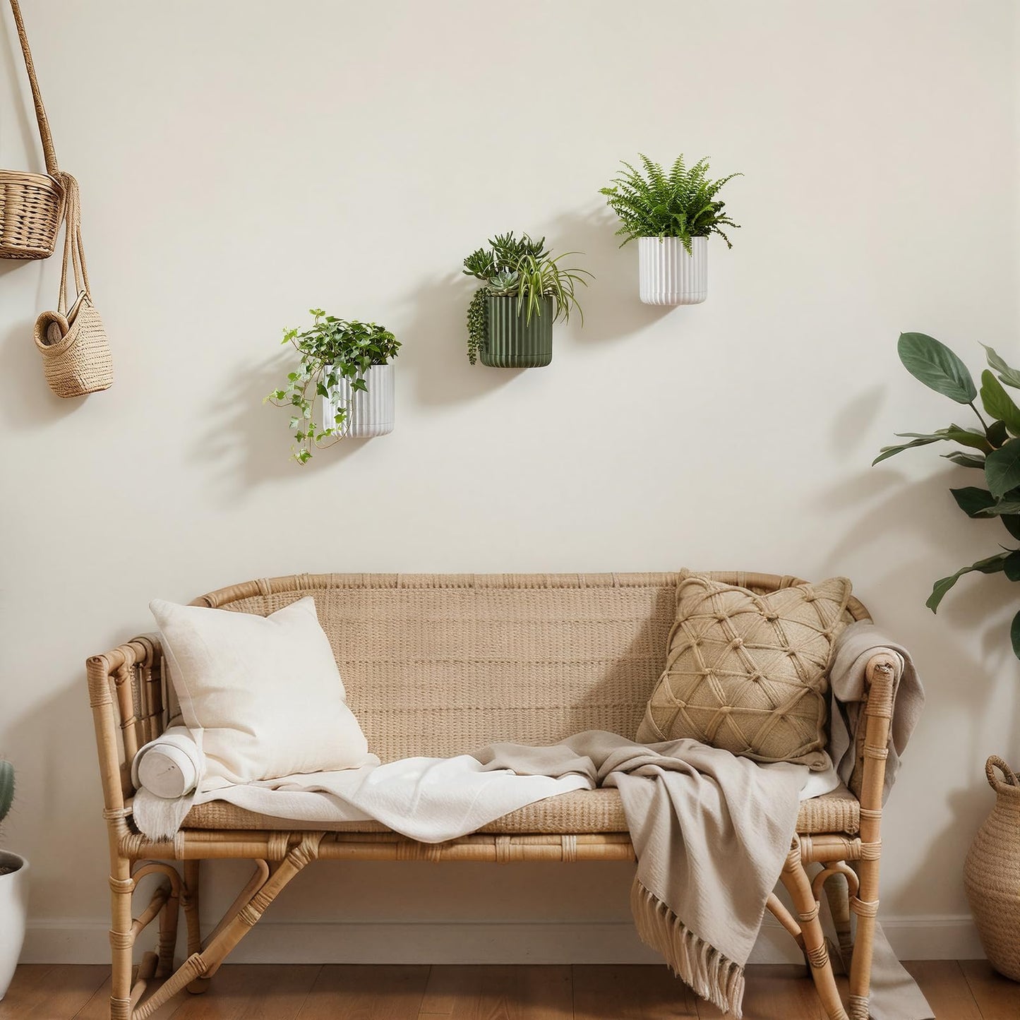 LOYIM Minimalist Wall Planter Set of 3 - Indoor Hanging Planter with Hidden Mount & Drip Tray, Modern Home Decor, Floating Plant Shelf for Succulents & Herbs