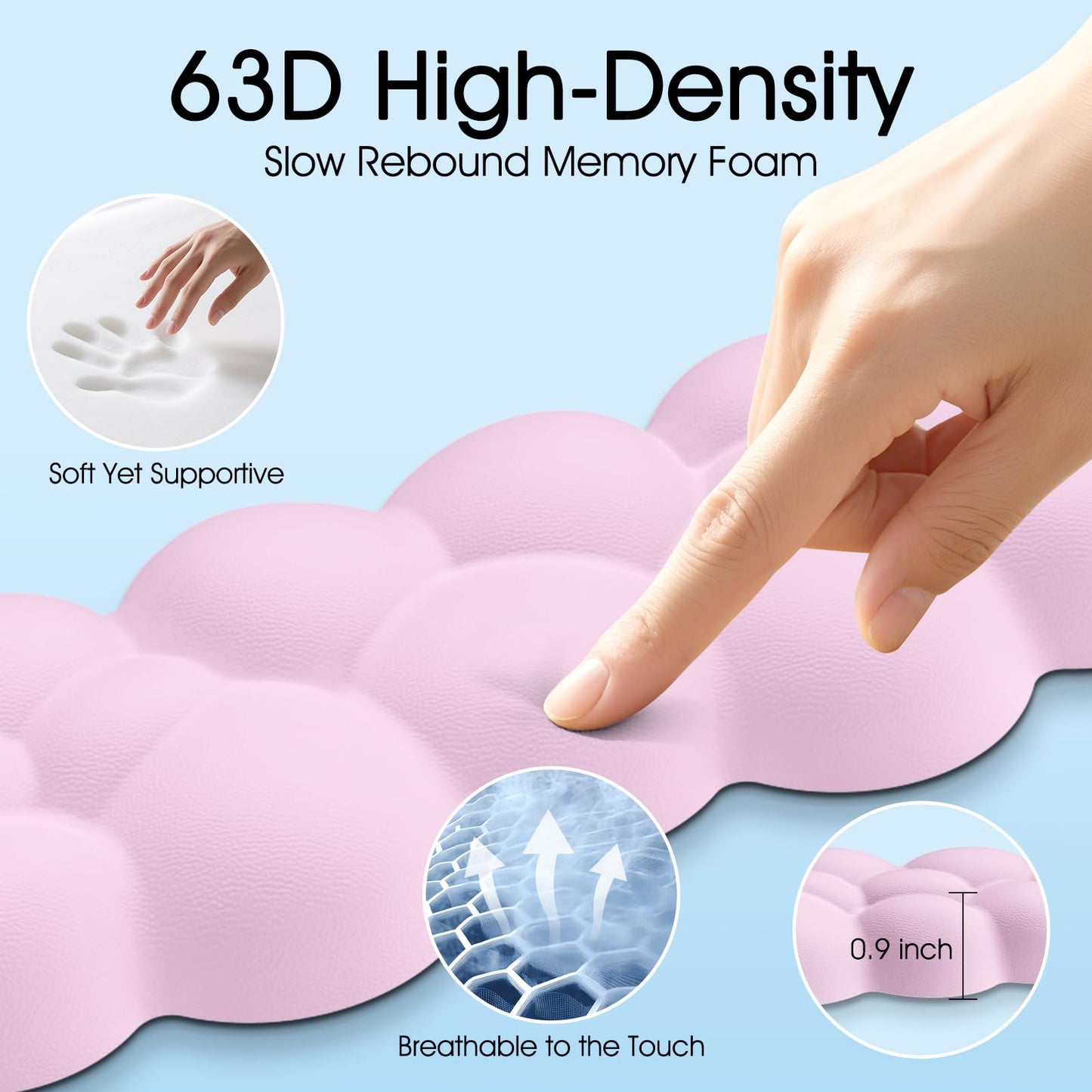 Retuhapy Cloud Wrist Rest Keyboard Cushion, 4-in-1 Ergonomic Cloud Keyboard Wrist Rest and Mouse Pad Set with Memory Foam Arm Support for Palm, Cute Desk Accessory for PC Gaming Setup, Pink