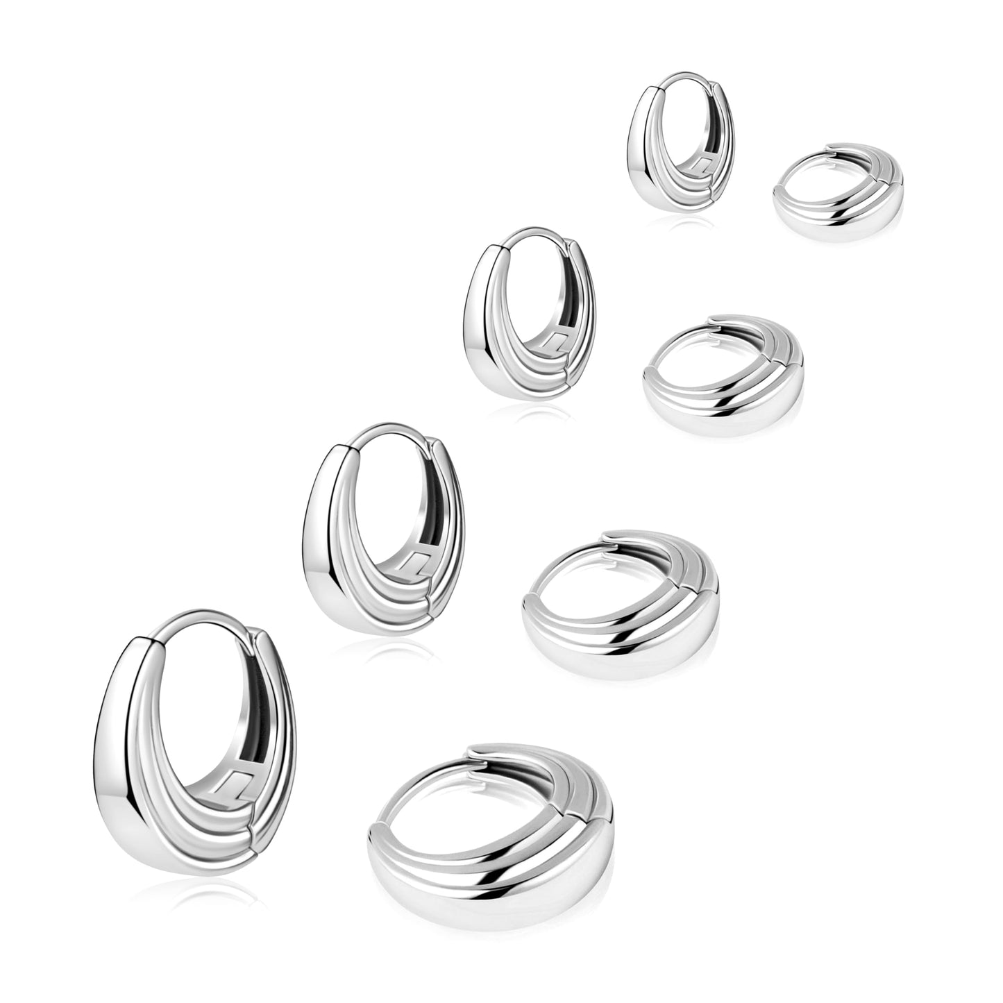 Silver Hoop Earrings Set for Women Huggie Cartilage Clip On Earrings Set for Multiple Piercing Lightweight Jewelry