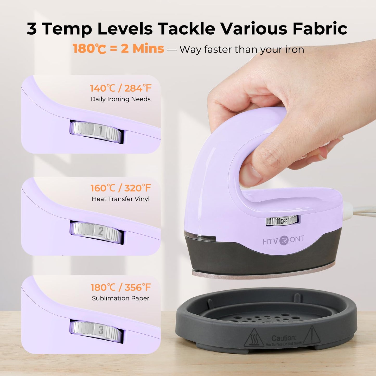 HTVRONT Heat Press H1 Mini Heat Press Machine, Small Heat Press for Perler Beads, Portable Iron Press Machine for T Shirts, Hats, Heating Transfer Projects (H1 Lavender Purple)