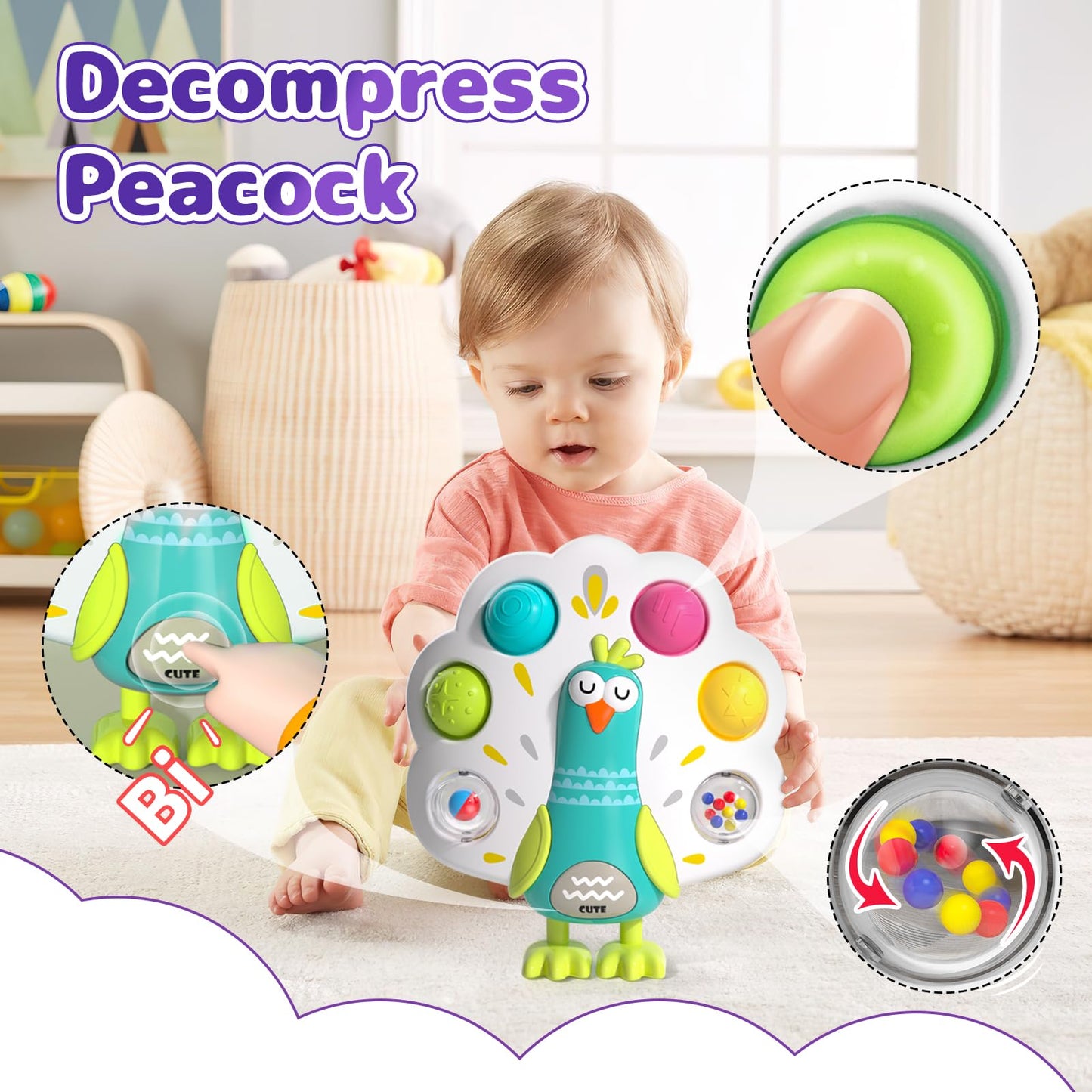 usrela 5 in 1 Baby Toys for 9 12 18 Month, Learning Toy for Babies 6-12 Months, Baby Busy Cube, Stacking&Sensory, Pull String&Piano Xylophone Toy, Birthday Gift for 7 8 9 Month