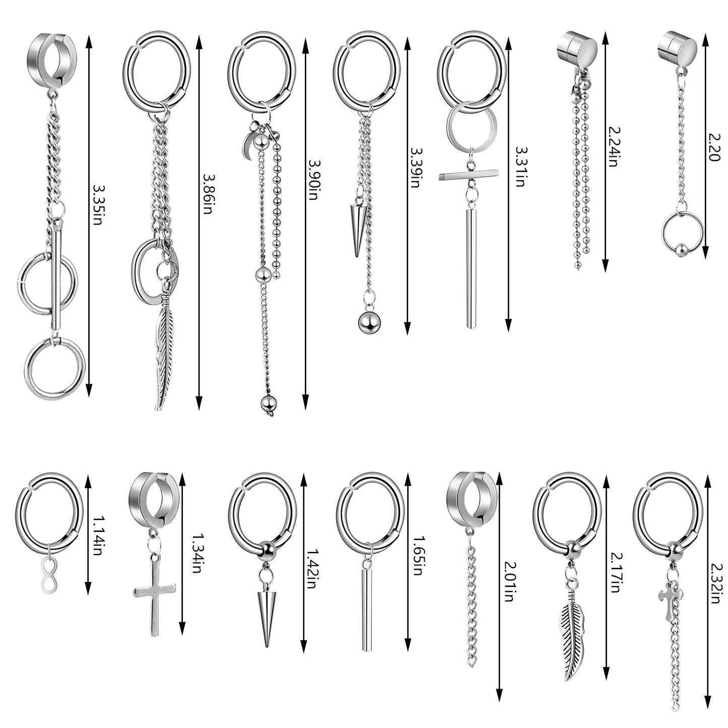 ONESING 20 Pcs Clip On Magnetic Earrings - Dangle, Hoop, Sterling Silver Stainless Steel Non-Pierced Fake Earrings