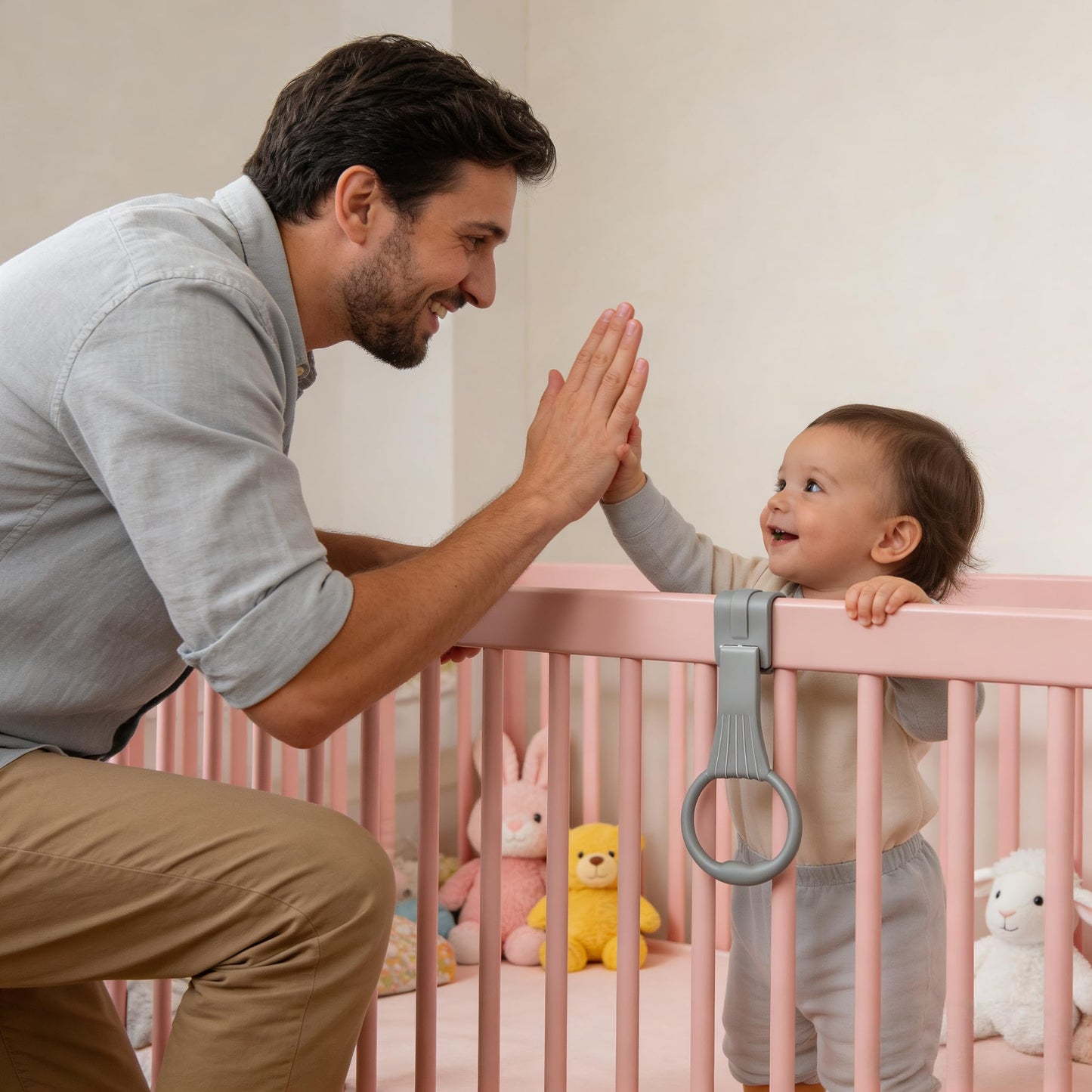 4Pcs Baby Playpen Pull up Rings,Pull up Rings for Playpen Baby Walking Exercise Assistant Tools for Infant Toddler Practice (2 Gray & 2 White)
