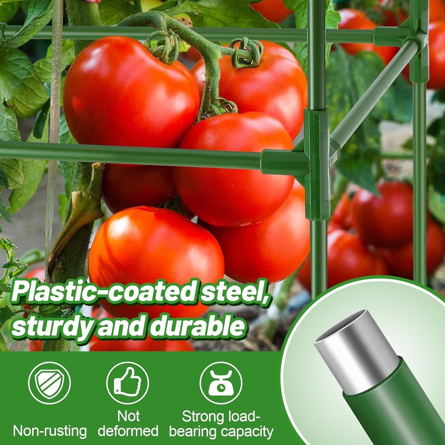 ANPHSIN Sturdy Square Tomato Cage with Movable 17 Gal Grow Bags - 2 Sets 47'' Plants Garden Trellis Planter, Support for Indoor Outdoor, Cucumber, Beans, Peppers, Eggplants, Climbing Vegetables