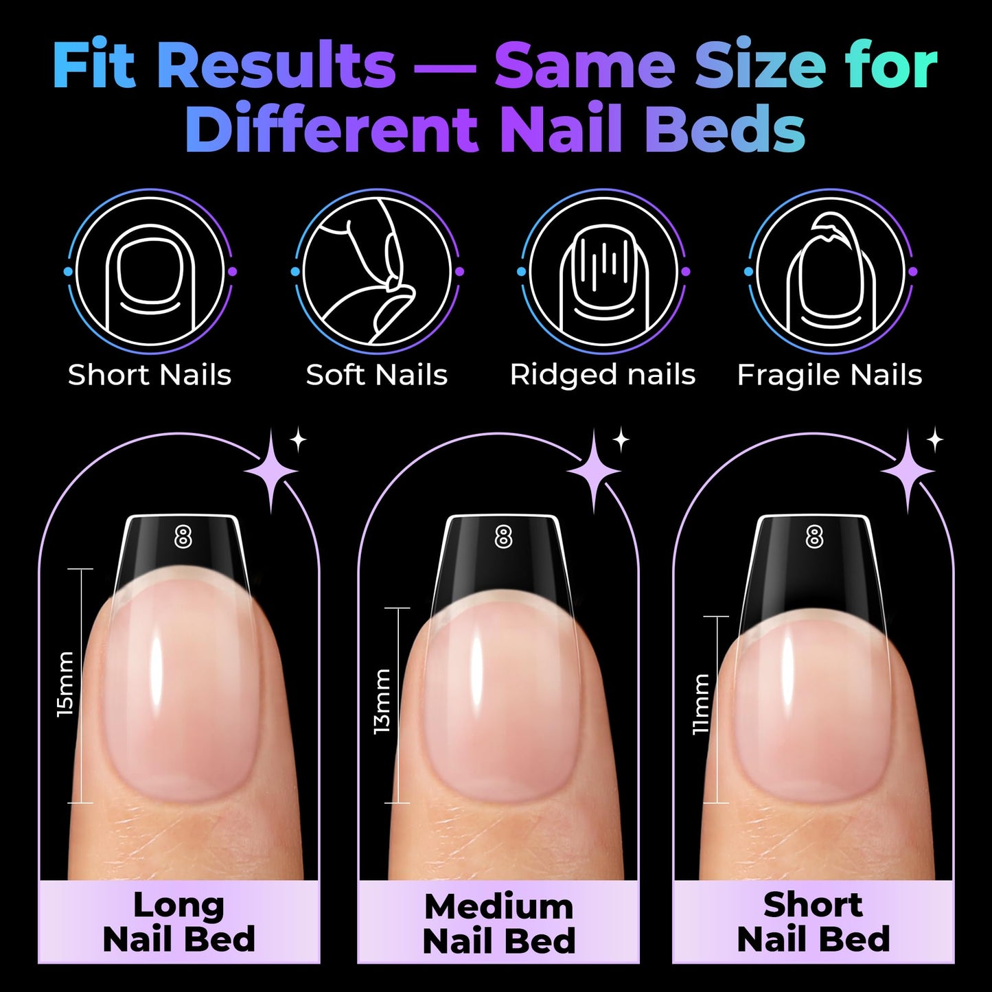 UNA GELLA Short Coffin Nail Tips: 450PCS Fake Acrylic Gel Nail Tips 15 Sizes Soft Clear Pre-Etched Nails Extension Full Cover Coffin Press On Nails Home DIY Salon
