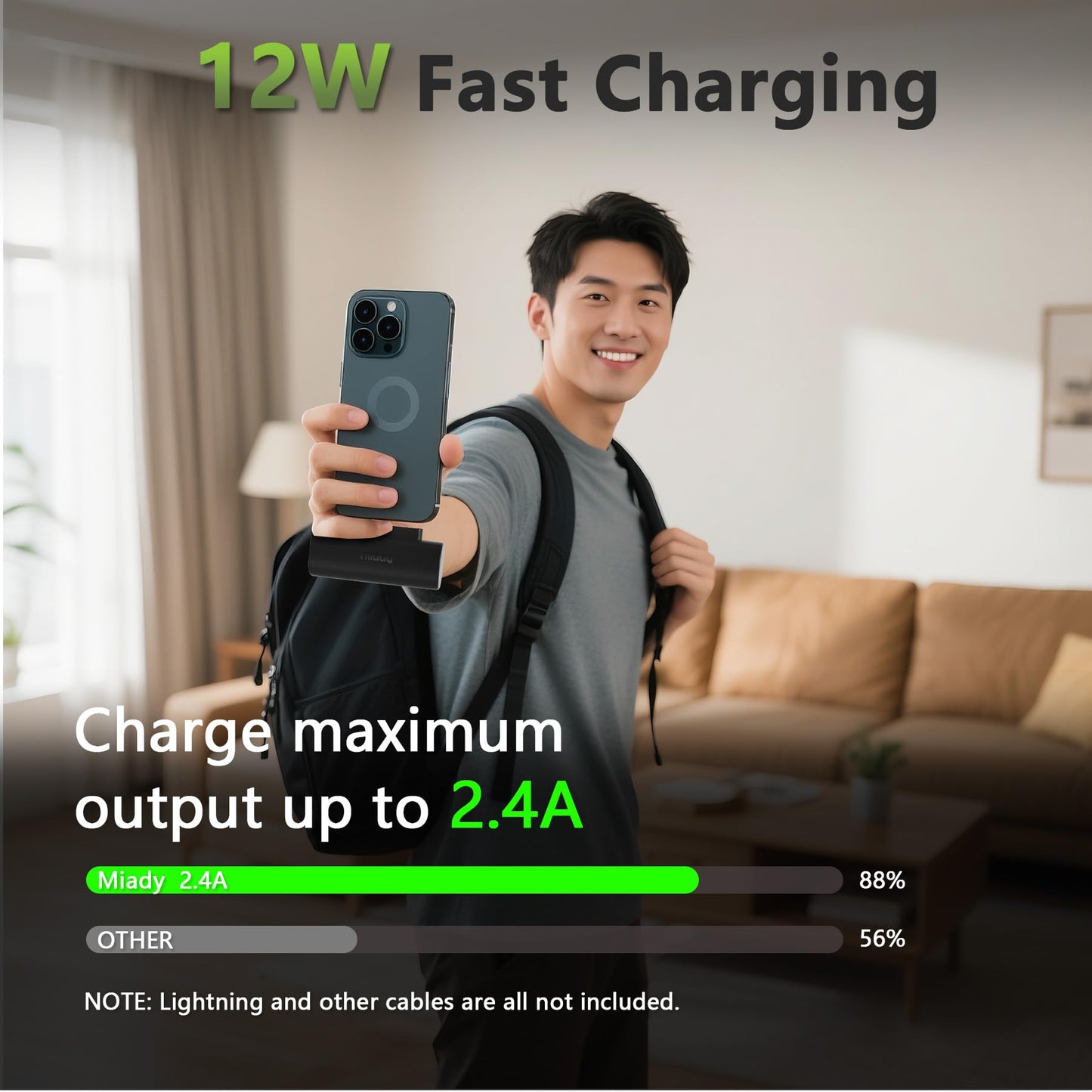 Miady 2-Pack 5000mAh Mini Portable Charger with Built-in Type C Connector, 5V 2.4A USB-C Output Fast Charging Small Power Bank, Compact Battery Pack Compatible with iPhone 17/16/15 Galaxy S24/S22 iPad