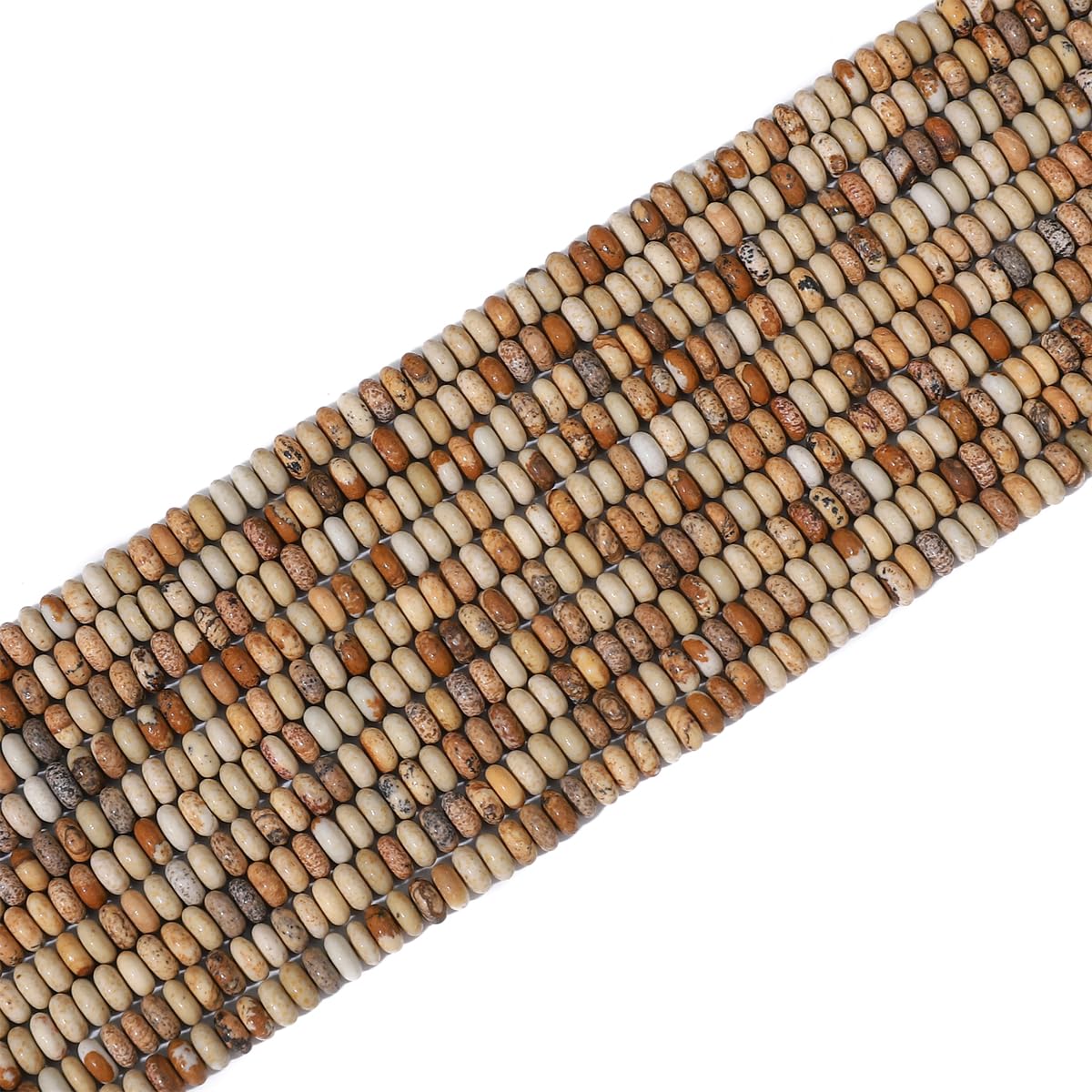 BEADIA Natural Brown Picture Disk Stone Beads 4x2mm 160pcs Rondelle Loose Semi Gemstone Beads for Jewelry Making Design
