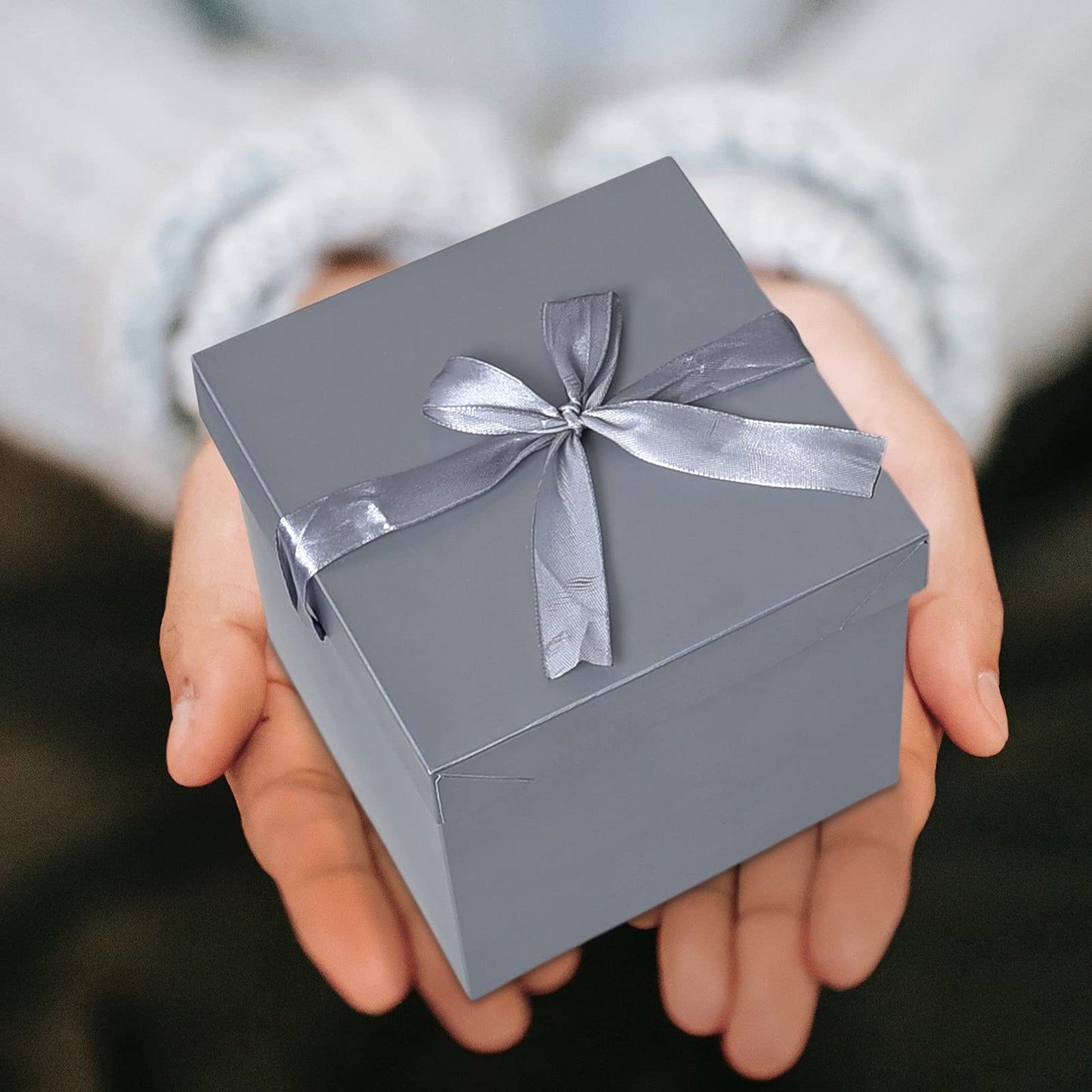 GP SUP 12 Packs Gift Boxes with Lids,Paper Gift Wrap Boxes 10x10x10cm,for Gifts, Bridesmaids, Chocolate, Cupcake, Crafting,Mother's Day(Silver, 4”×4”×4”)