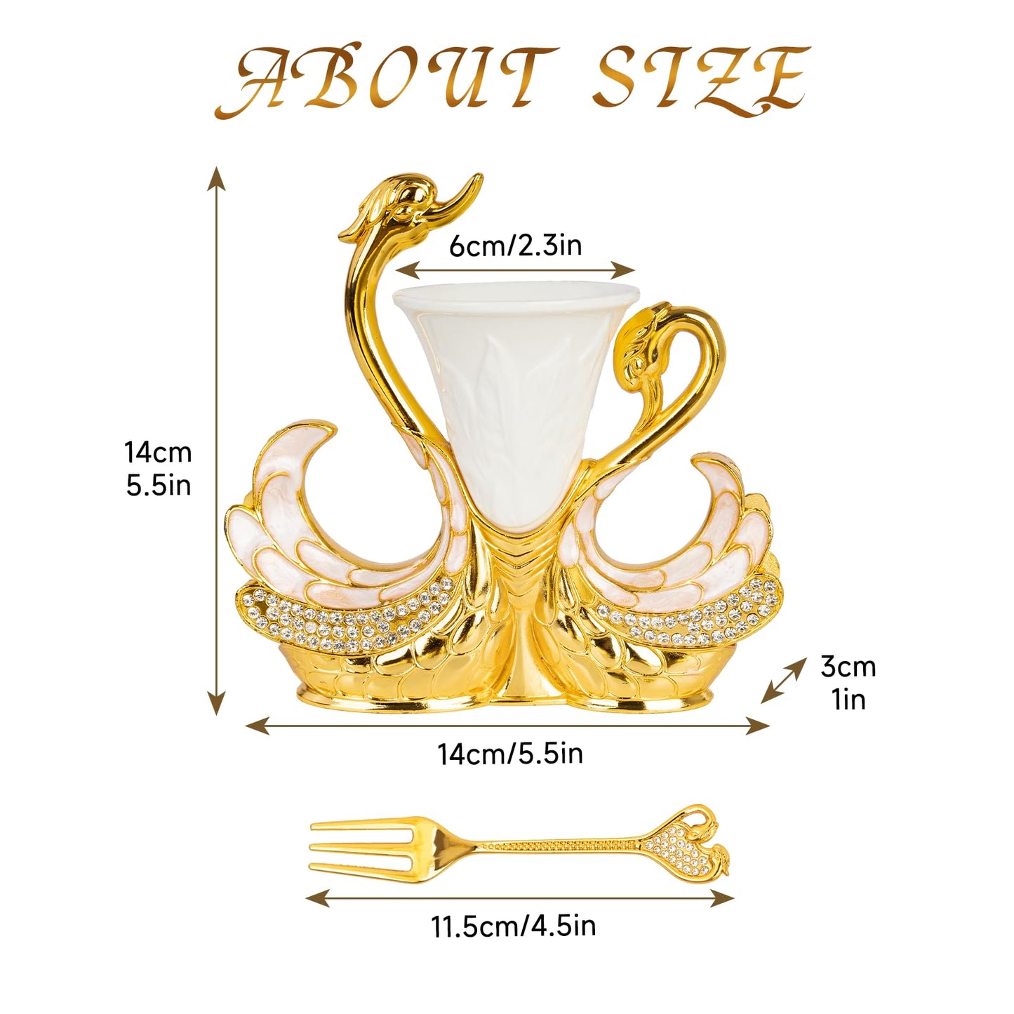 Gold Dessert Forks, Swan Base With 6 Pcs Mini Forks Set,4.5" Charcuterie Forks- Very Suitable for Dessert Shops or Family Use