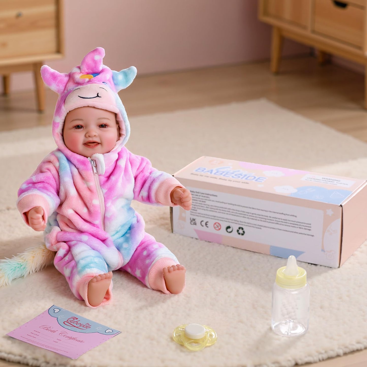 BABESIDE 14-Inch Soft Baby Doll with Baby Feeding Set – Easy to Hold with Cuddly Body – Realistic First Doll for Pretend Play