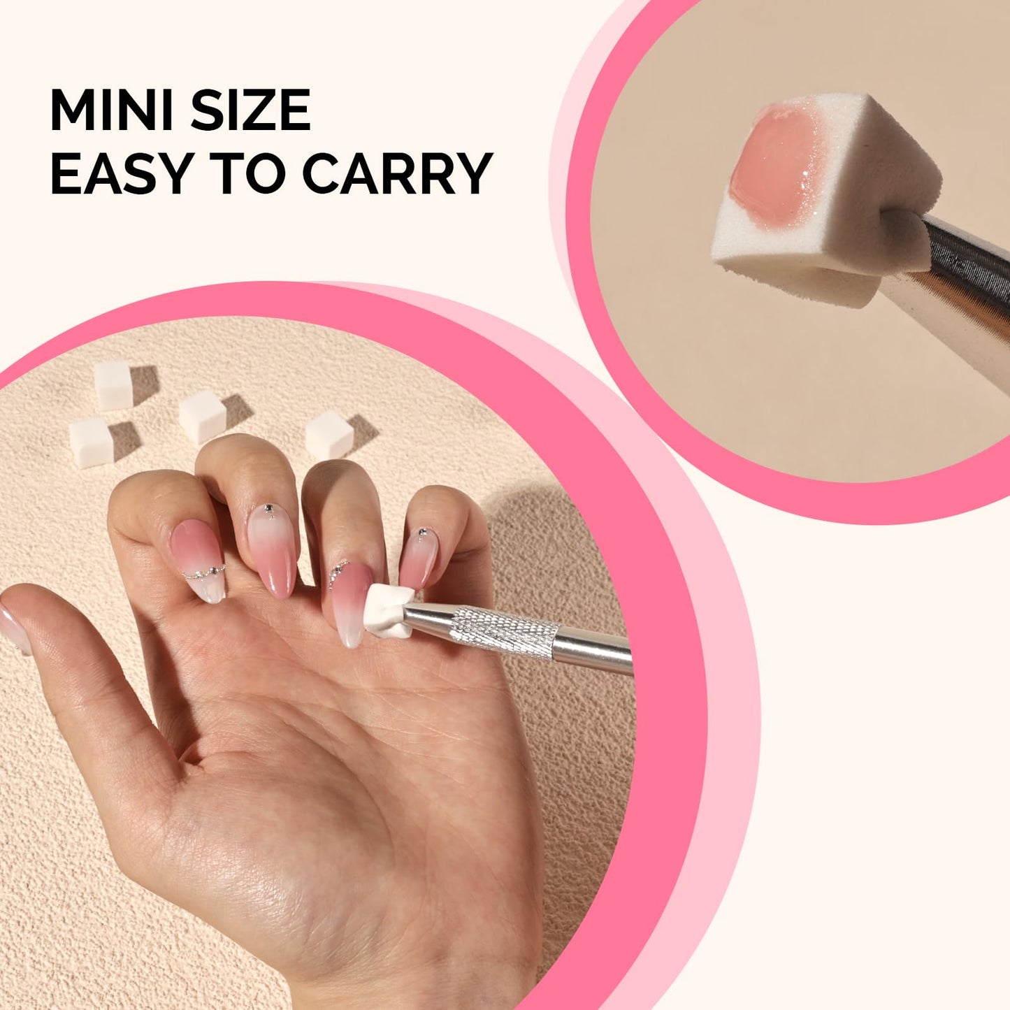 MelodySusie 100Pcs Soft Nail Sponges for Ombre with 3Pcs Nail Drill Bits Set, Long Flame, Smooth Round Top Small Barrel and Tapered Nib Bits