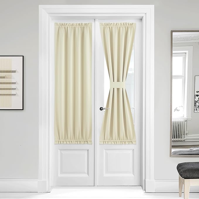 NICETOWN Sidelight Door Curtains - Thermal Insulated Blackout Front French Window Curtains for Small Shade for Side Patio Glass Door, Light Beige, W36 x L64 inch, 1 Panel
